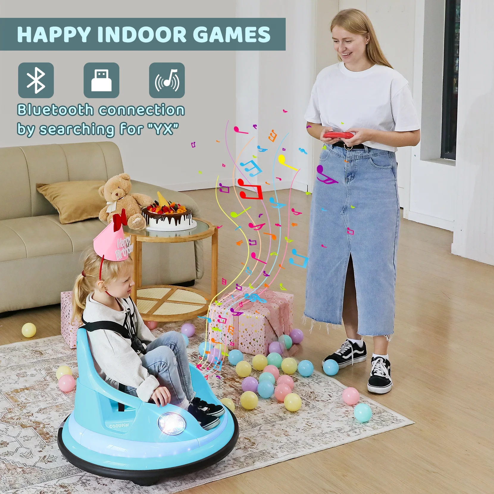 12V Bumper Car,Neche Ride On Toys for Toddlers,360° Spin Toddler Car with Remote,5 LED Lights,Light Blue - Image 13