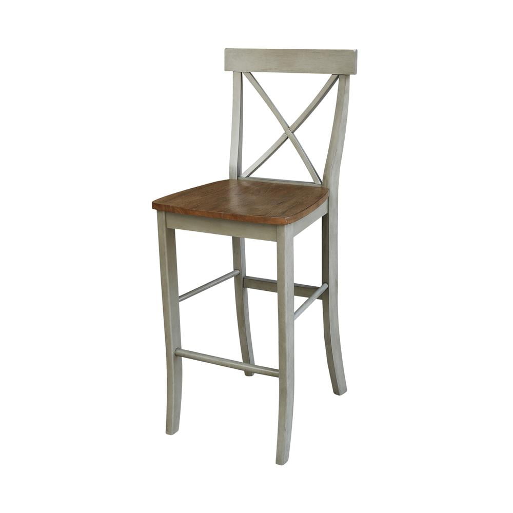 International Concepts Wood Cross Back Bar Height Stool - 30" Seat Height - Distressed Hickory/Stone - Image 7