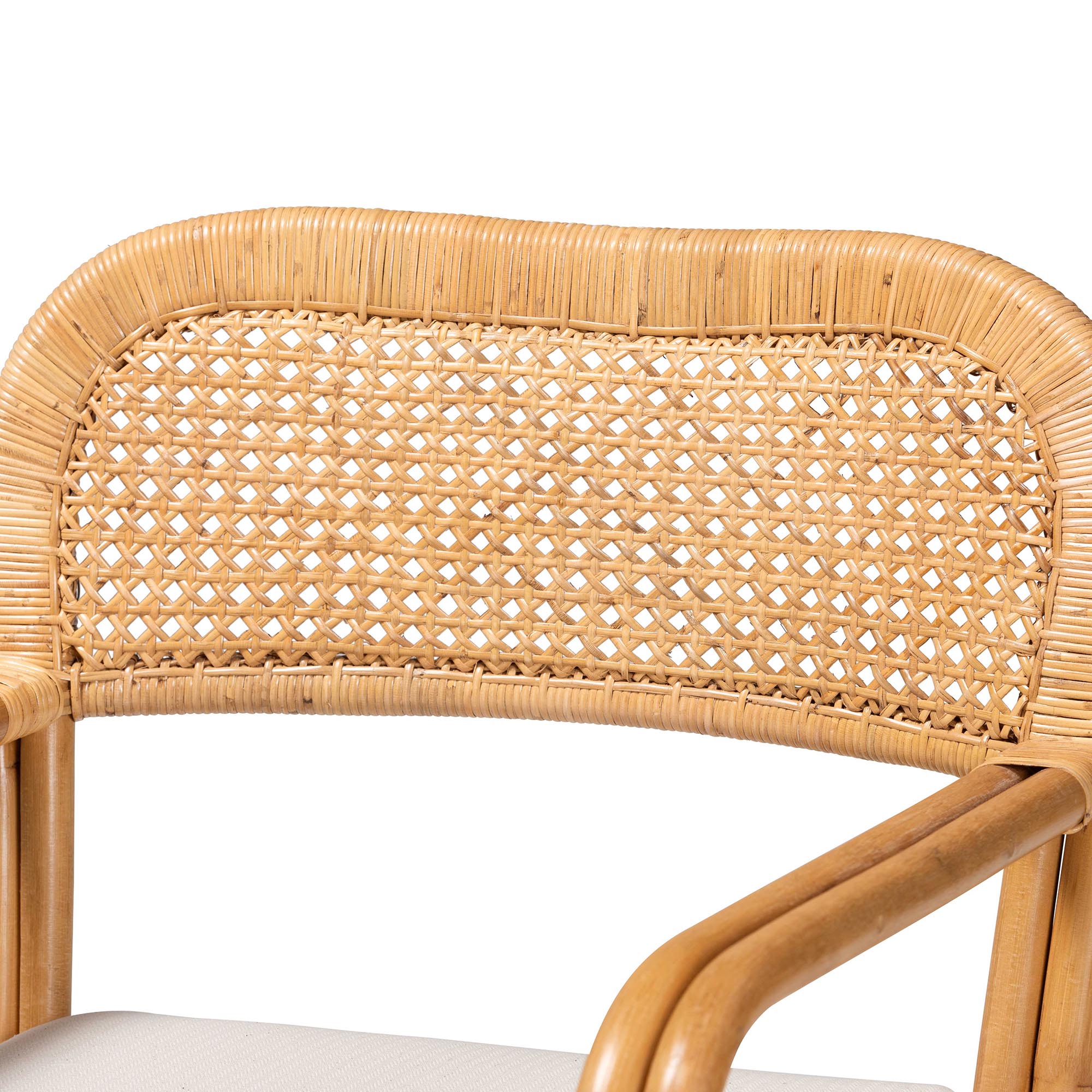 Bali & Pari Bohemian Natural Rattan Fabric Foam Solid Print Arm Chair, White/Light honey - Image 9