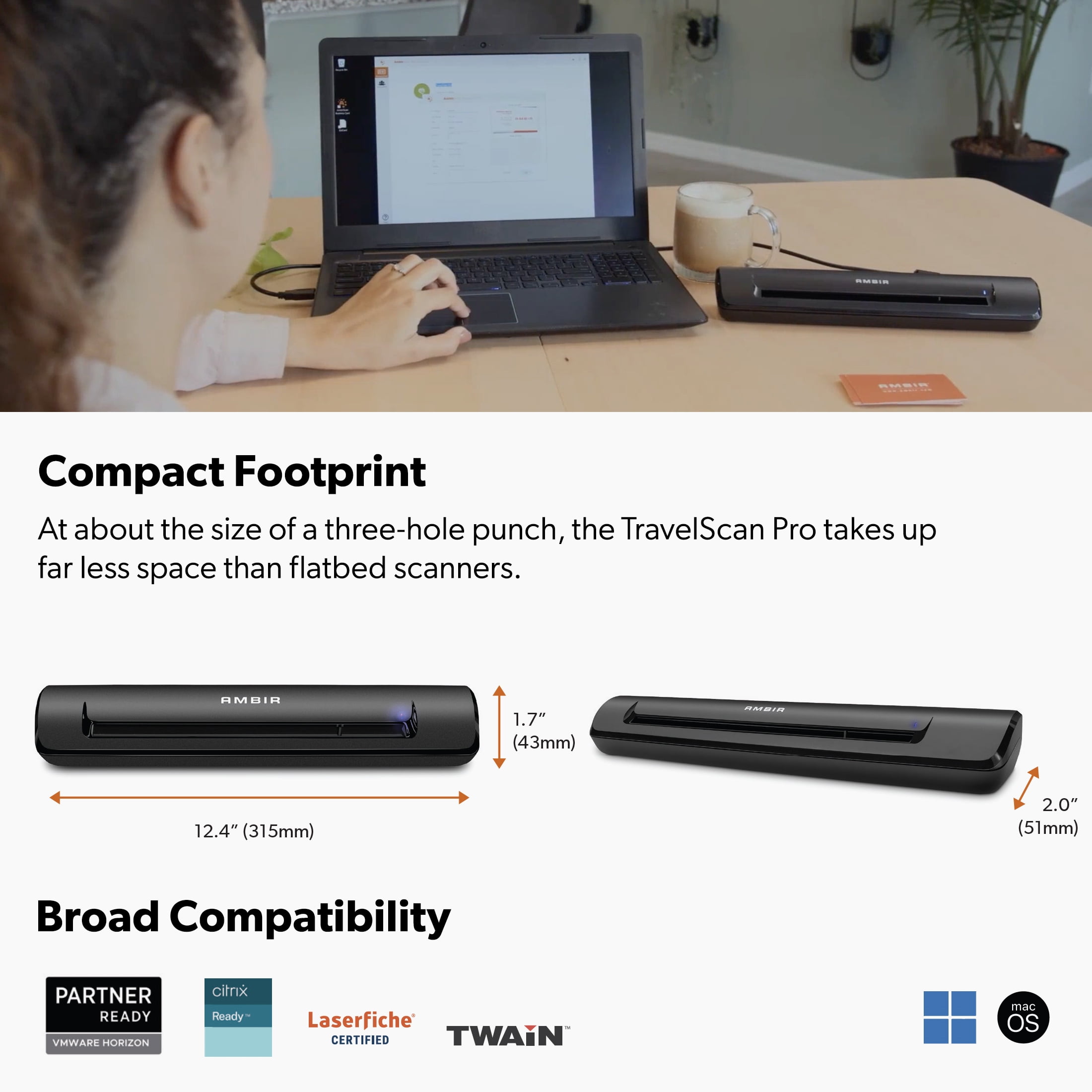 Ambir TravelScan Pro Simplex Document and ID Scanner w/ AmbirScan (PS600-AS) - Image 4