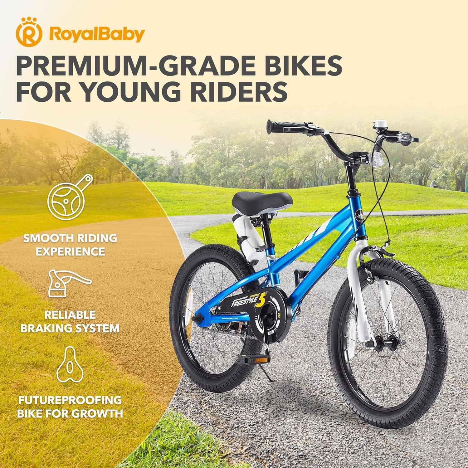 Royalbaby Freestyle 18 In Blue Kids Bike Boys and Girls Bike with Kickstand and Water Bottle - Image 4