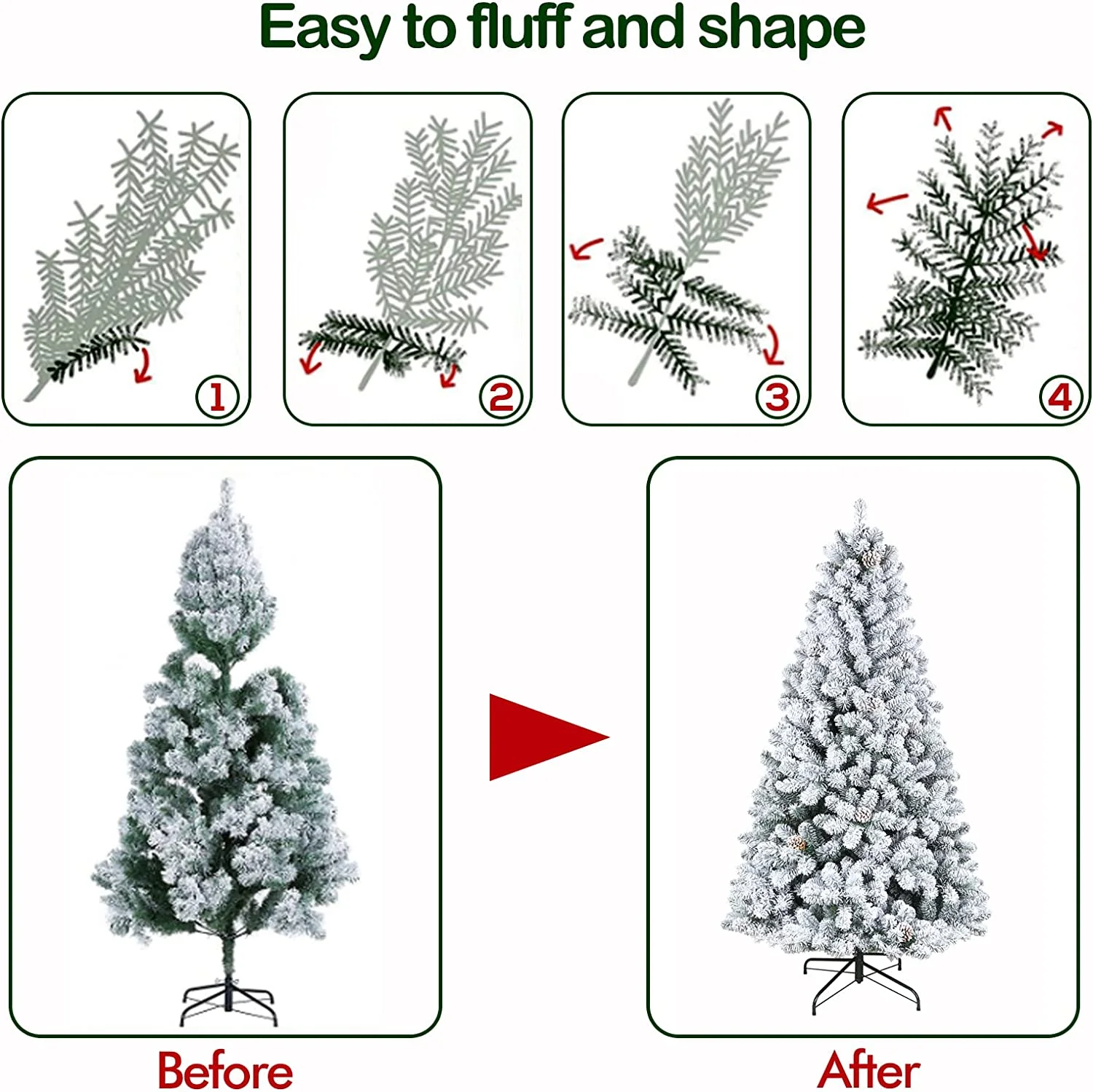 SUGIFT 6ft Artificial Christmas Tree with Flocked Snow Xmas Holiday Decoration for Home, Office, Party - Image 3
