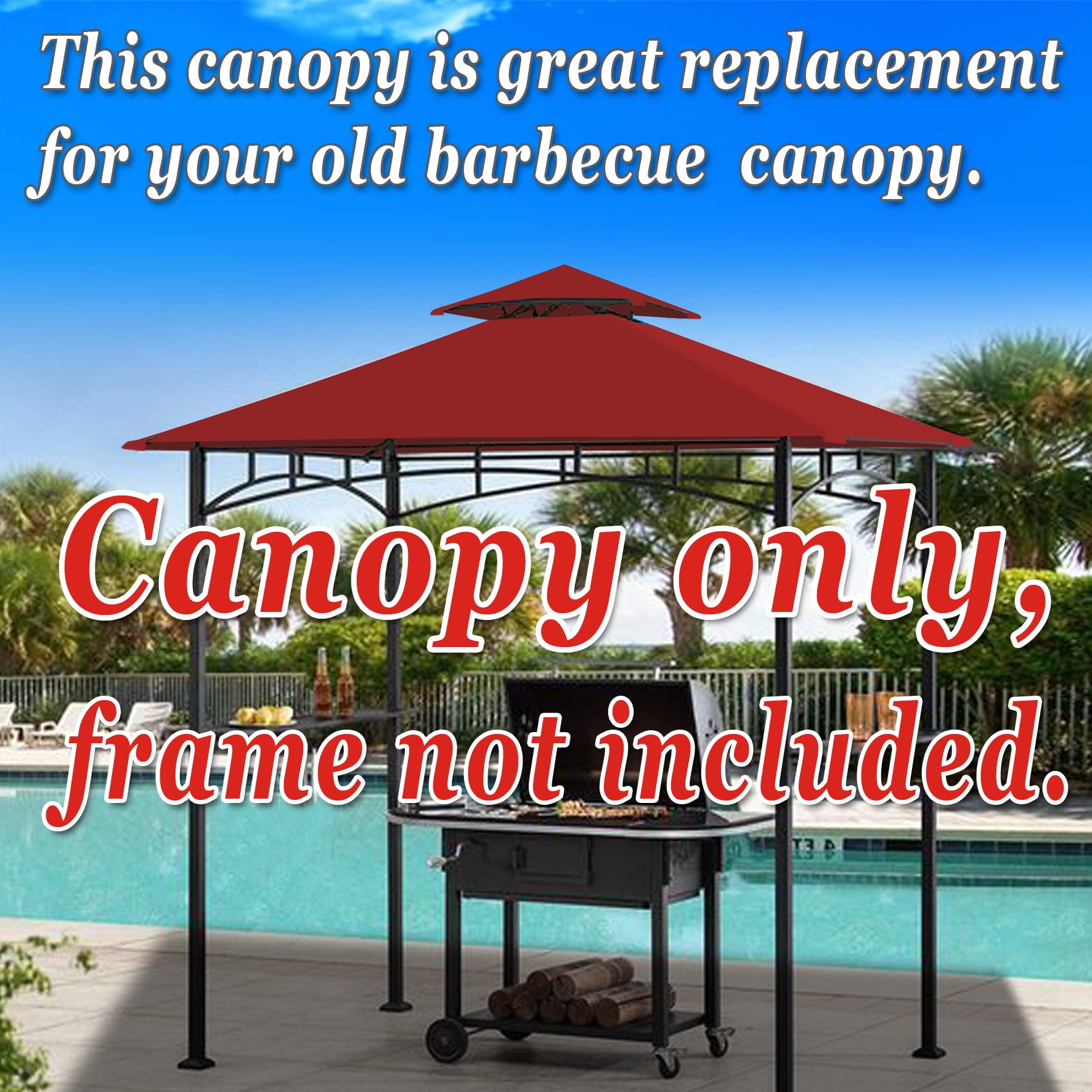 SUNNY Tiered Replacement Canopy ONLY for 8x5Ft Barbecue Gazebo, Outdoor Grill Shelter Replacement Canopy Top (Burgundy) - Image 3