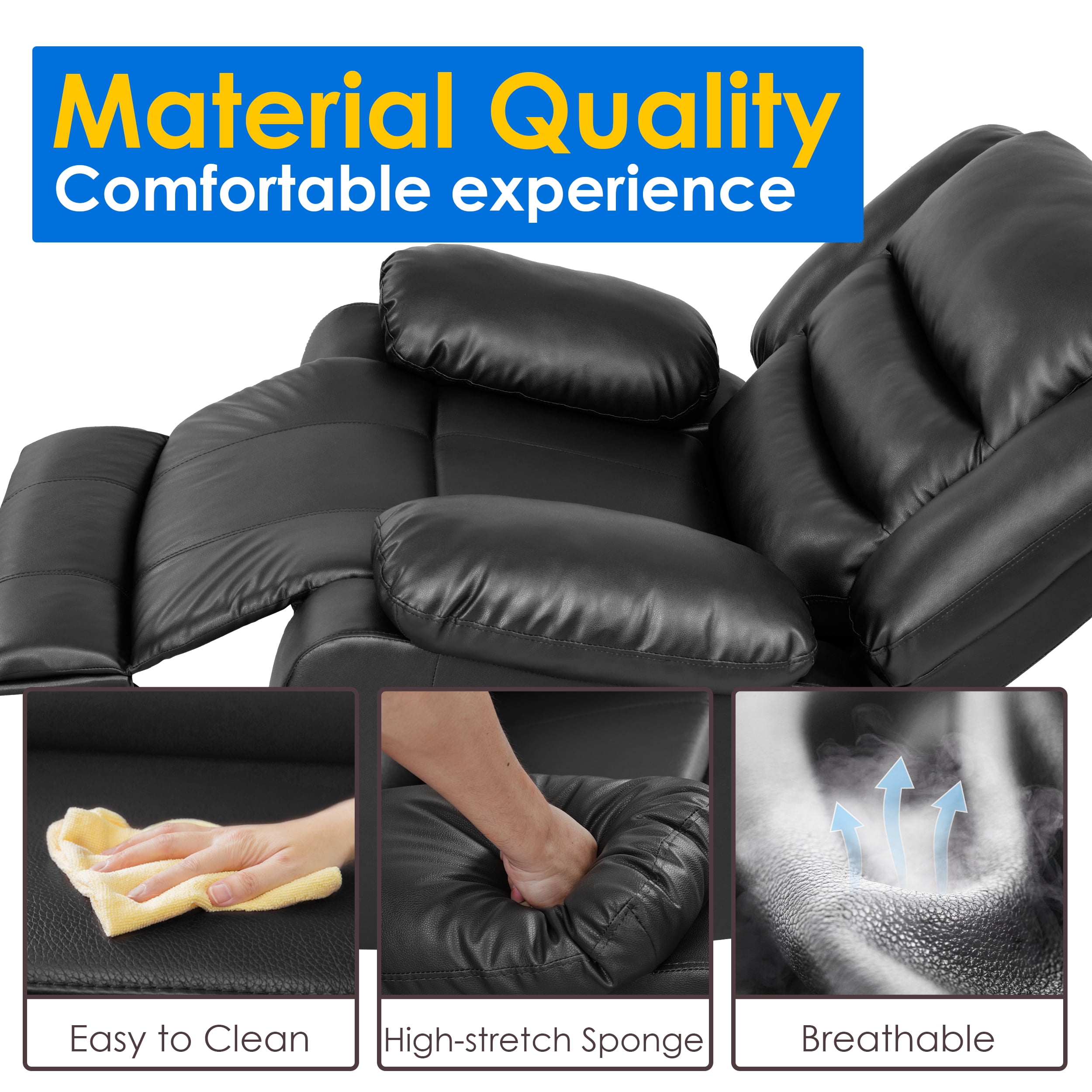 TrumanPick Power Lift Electric Recliner Chair for Elderly Faux Leather Recliners with Side Pocket, Black - Image 5