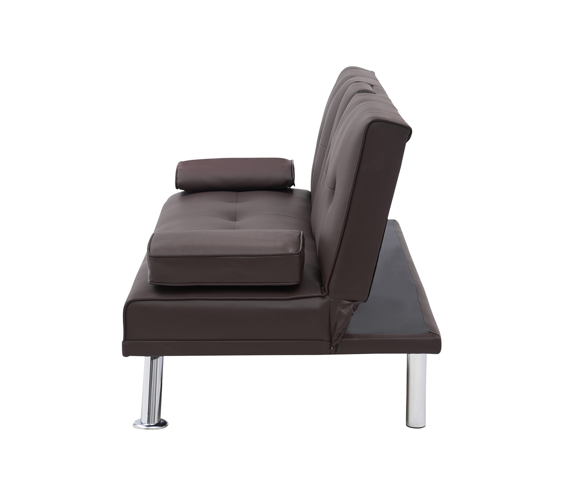 Aukfa Leather Futon Sofa Bed Modern Convertible Couch Folding Chaise with 2 Cup Holders, Brown - Image 15