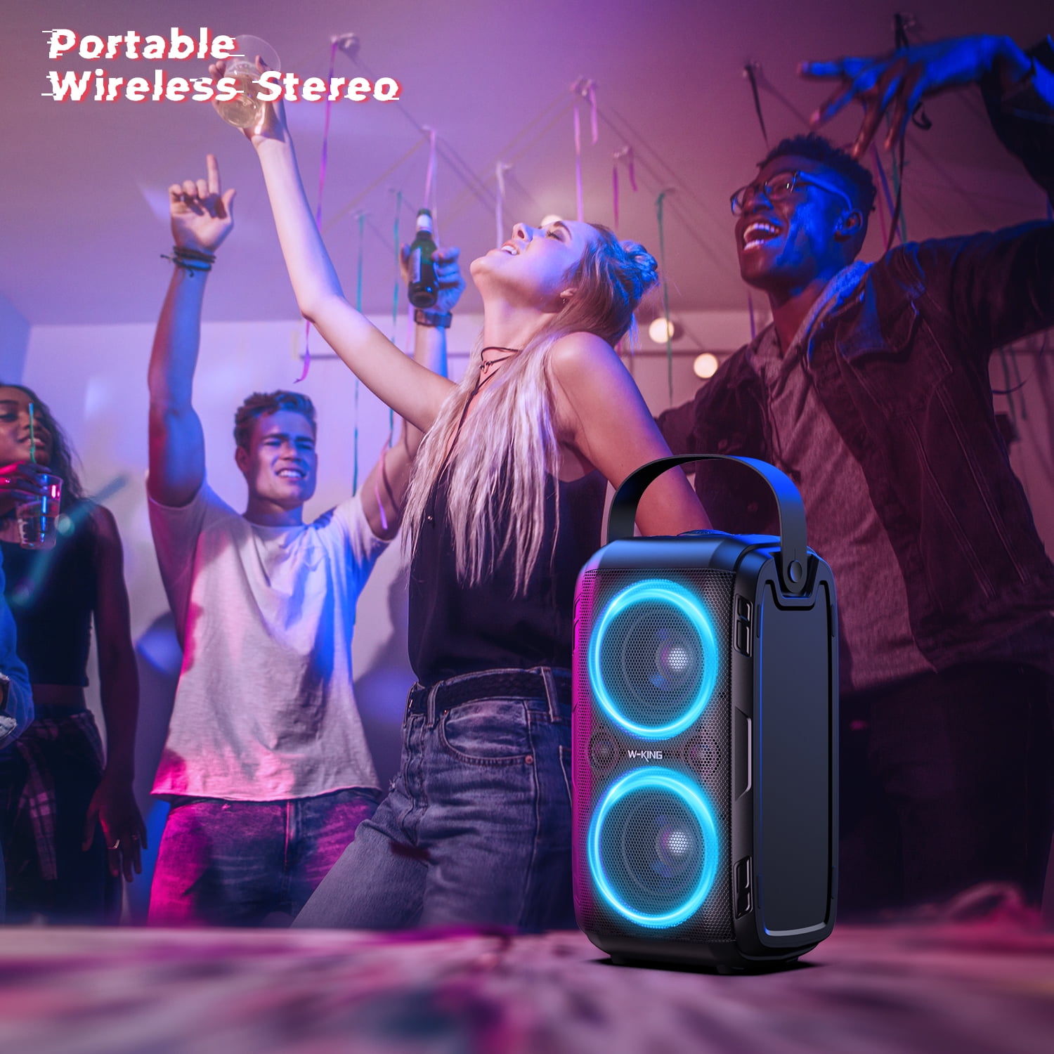 Bluetooth Speaker, W-King 80W Party Speaker Loud with Multi-Colors Light, Supports Bluetooth 5.0 - Image 3