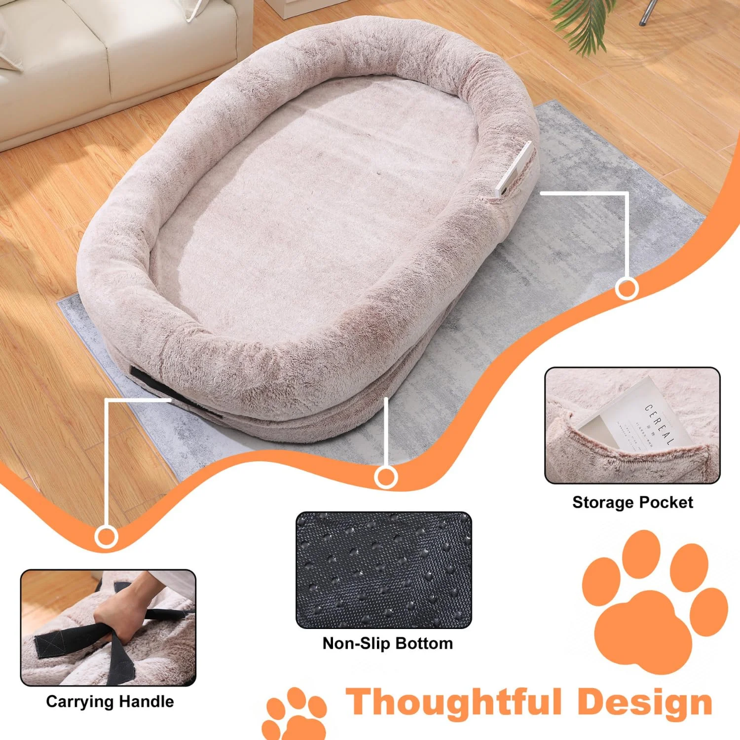 Human Dog Bed for Adult, 72"x48" Human Sized Dog Bed for People(Brown) - Image 7