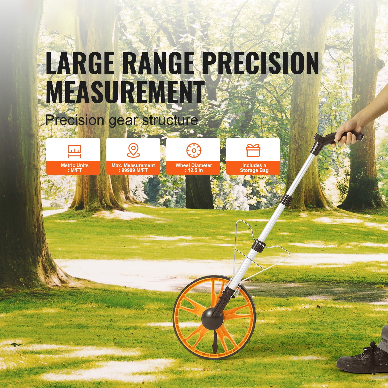 VEVOR Measuring Wheel 12.5” Road Runner Telescoping Handle Feet/Inches w/ Bag - Image 4