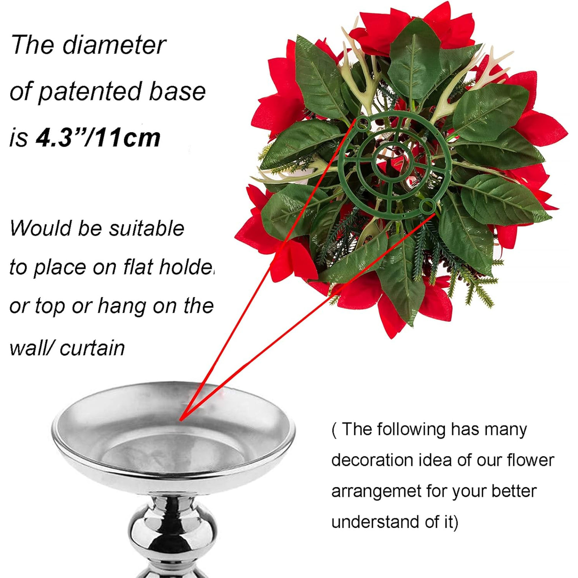Blosmon Artificial Christmas Poinsettia Flowers Ball 6 pcs Red Fake Poinsettia Christmas Flowers Arrangement Centerpieces Decorations for Winter Indoor Home Parties - Image 3
