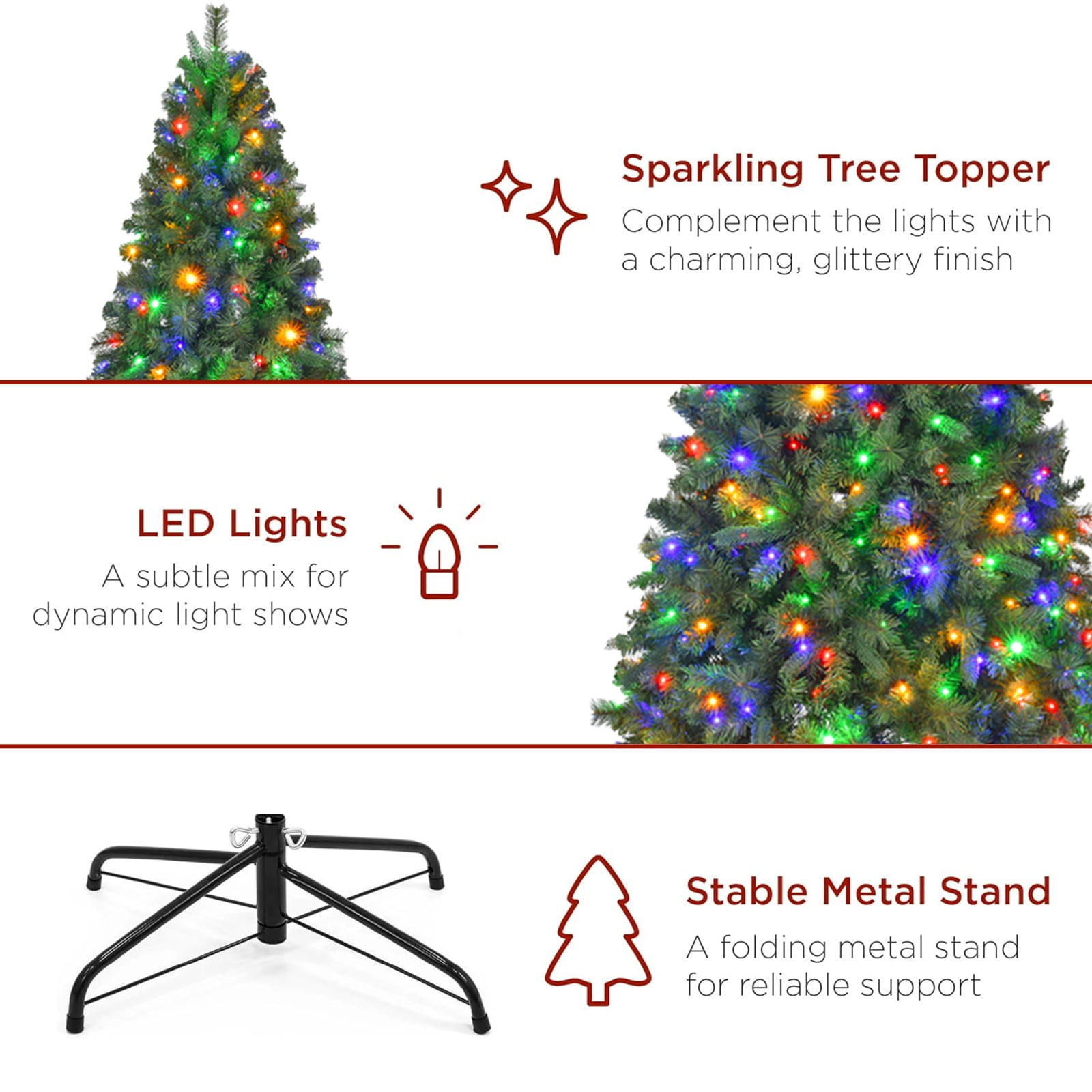 Fenbeli 6ft Pre-Lit Artificial Christmas Tree with 250 Multicolored LED Lights, 8 Sequences, Green - Image 10