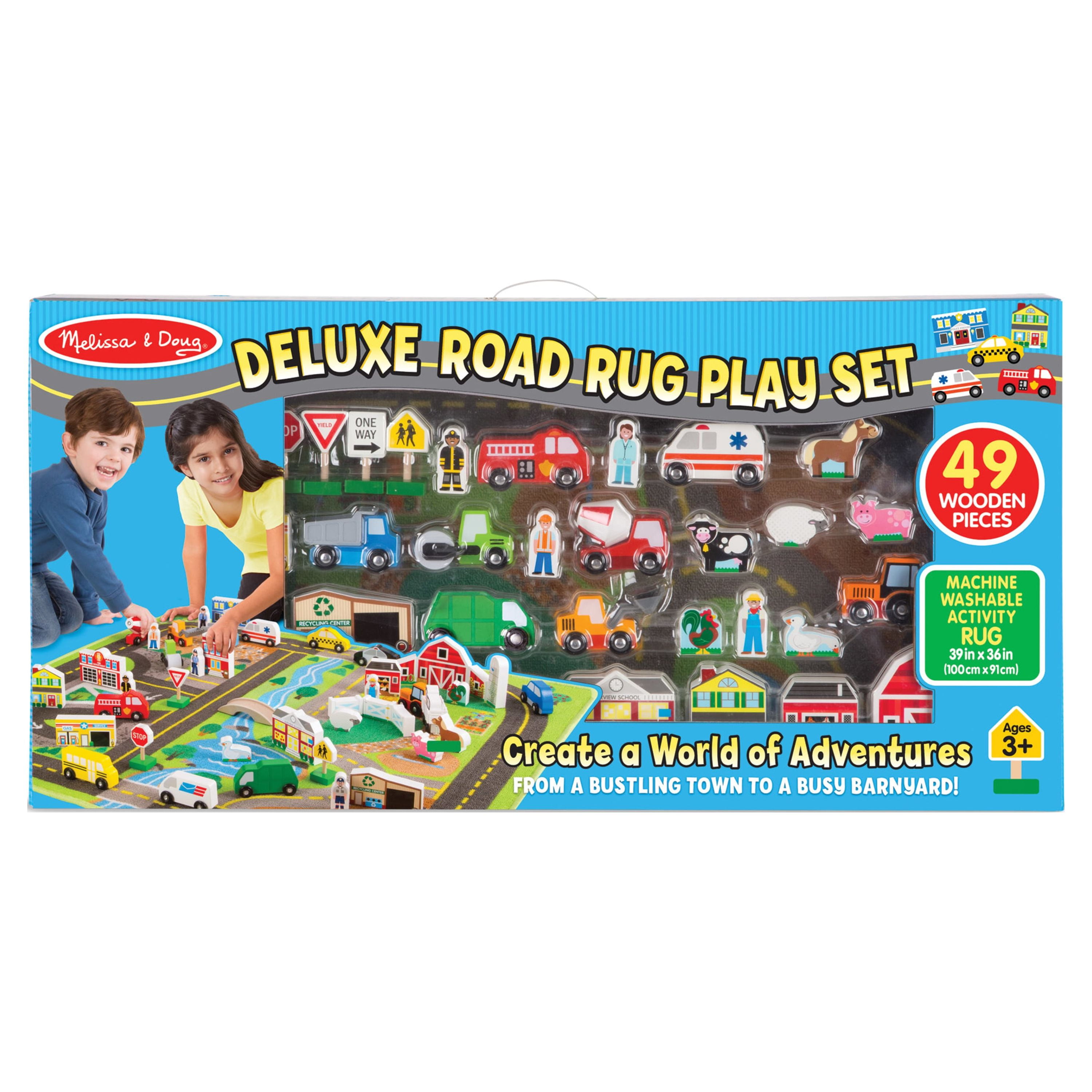 Melissa & Doug Deluxe Activity Road Rug Play Set with 49 Wooden Vehicles and Play Pieces - Image 6