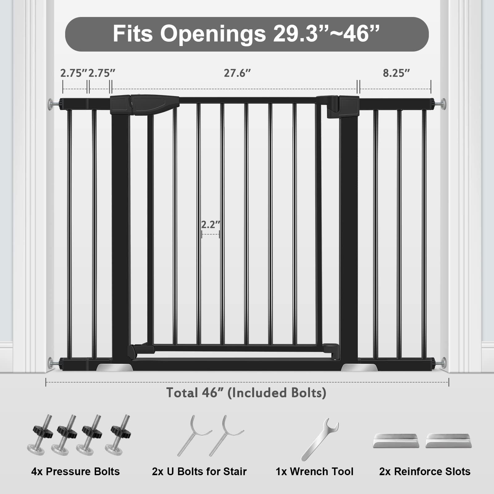 Yacul 29.3"-46" Extra Wide Baby Gate, 30" Tall Auto Close Walk Through Door Baby Safety Gate Pet Dog Gate for Doorways, Stairs, Hallways, Black - Image 5