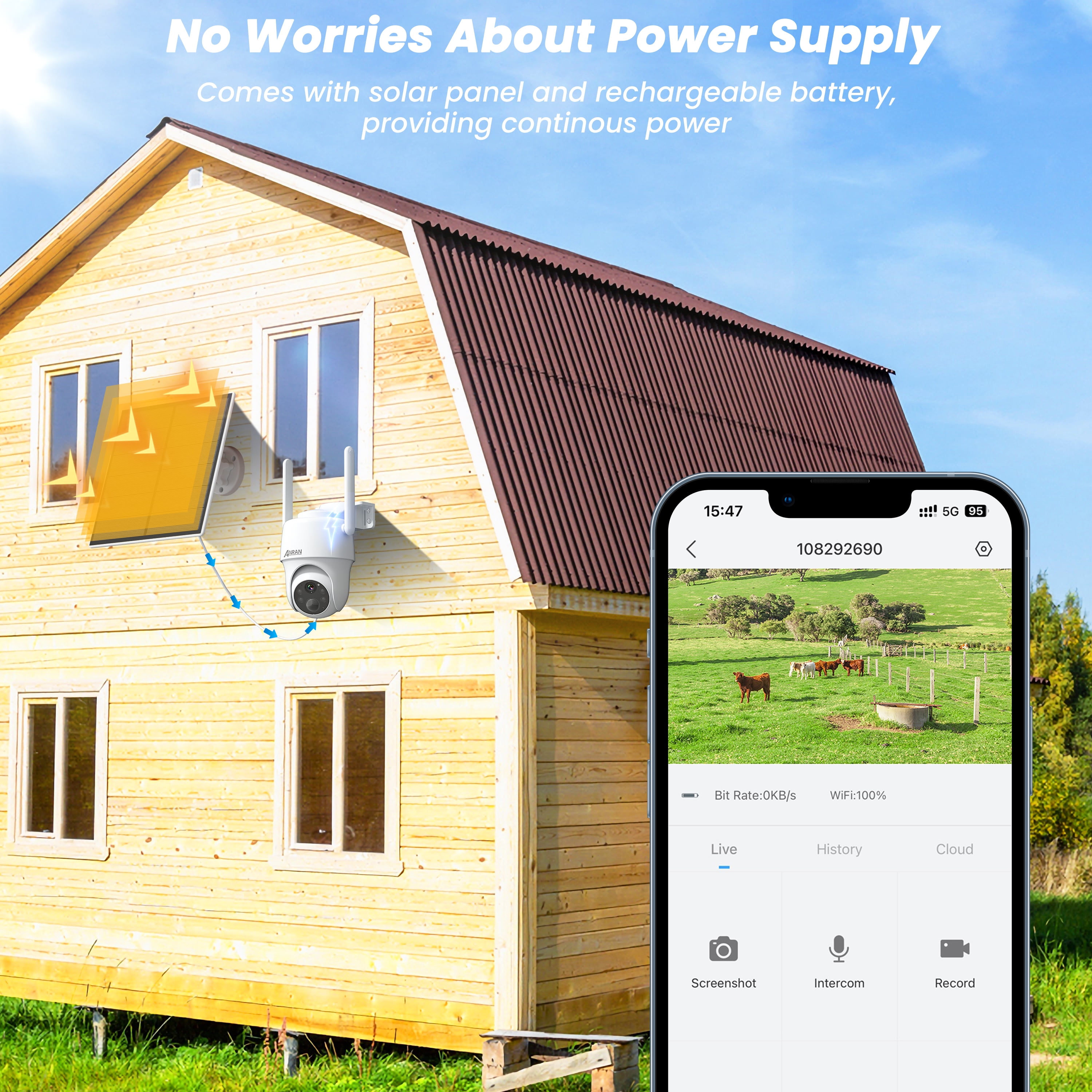 ANRAN 3/4G LTE Cellular Security Camera Outdoor Wireless, 2K Solar Cellular Camera No WiFi Needed Pan Tilt 360°View, Smart Motion Activated, SIM&SD Card Included, IP66 Waterproof, PIR Human Detection - Image 6