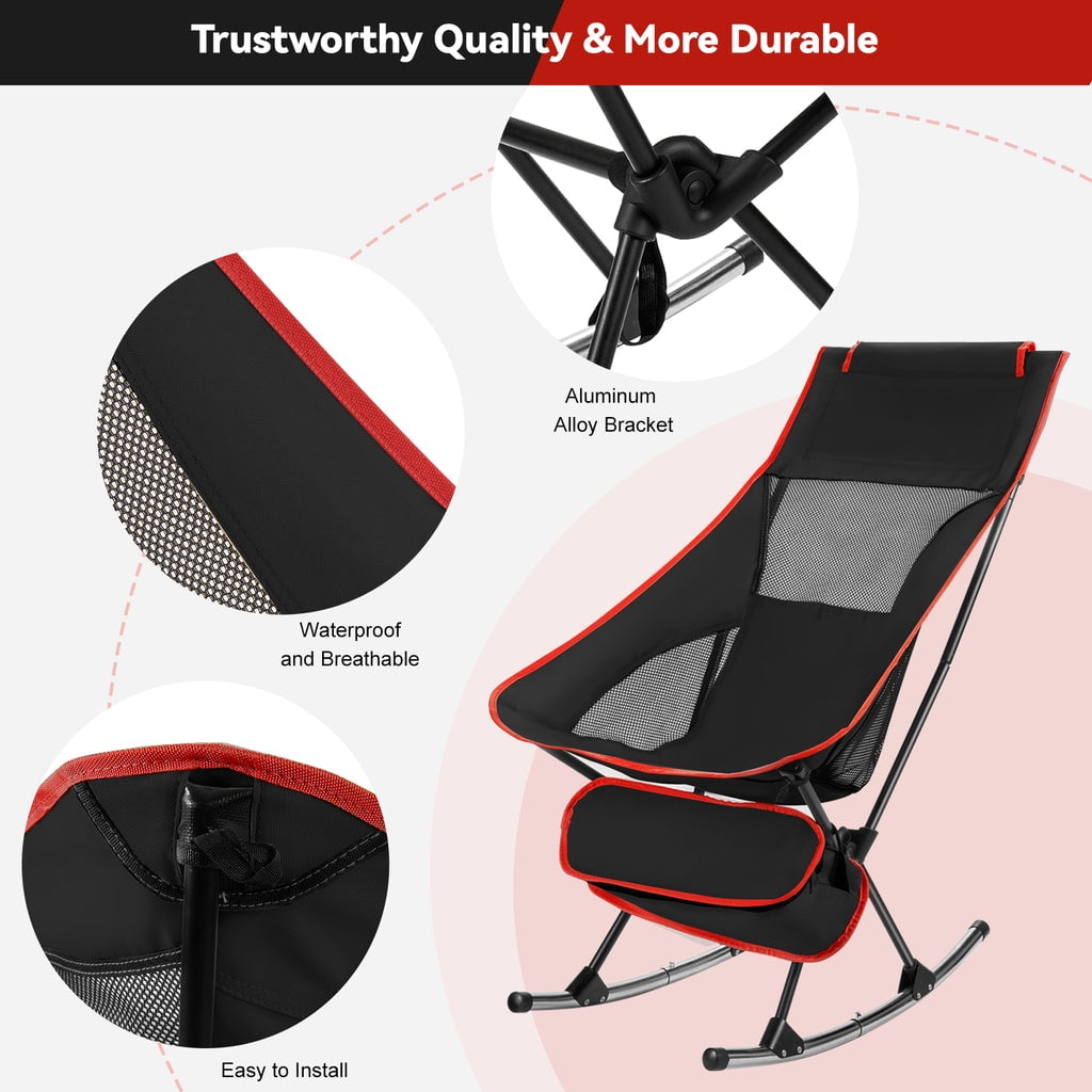 Camping Chair, Vecukty High Back Rocking Chair 165 lbs Capacity, Compact Outdoor Portable Folding Rocker Chair for Camping Hiking Gardening Travel Beach Picnic,Black - Image 3