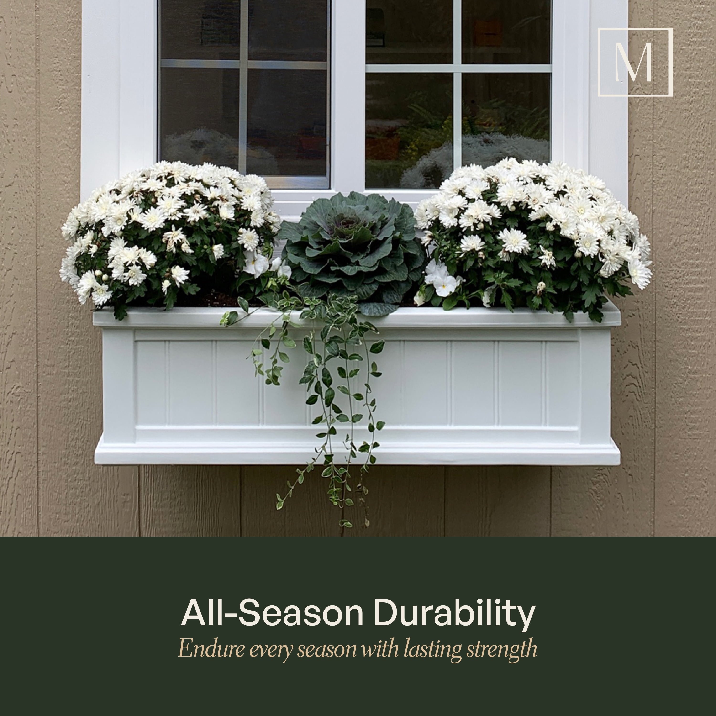 Cape Cod 36" x 11" x 11" Rectangle White Self-Watering Plastic Window Box Planter - Image 4