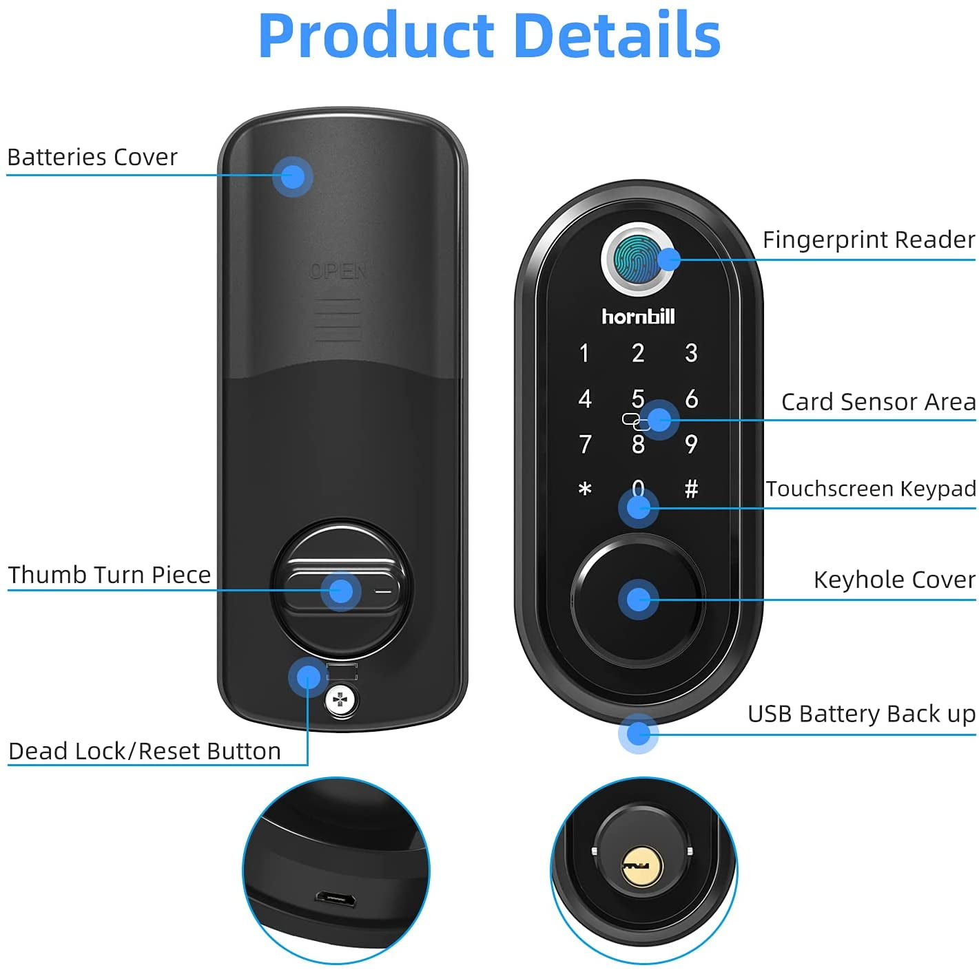 Smart Lock,hornbill Fingerprint Electronic Deadbolt Door Lock with Keypad-Bluetooth,Keyless Entry Smart Deadbolt,Free App Control,IC Card,Ekeys Sharing,Passcode,Auto Lock,Support Google Home - Image 5
