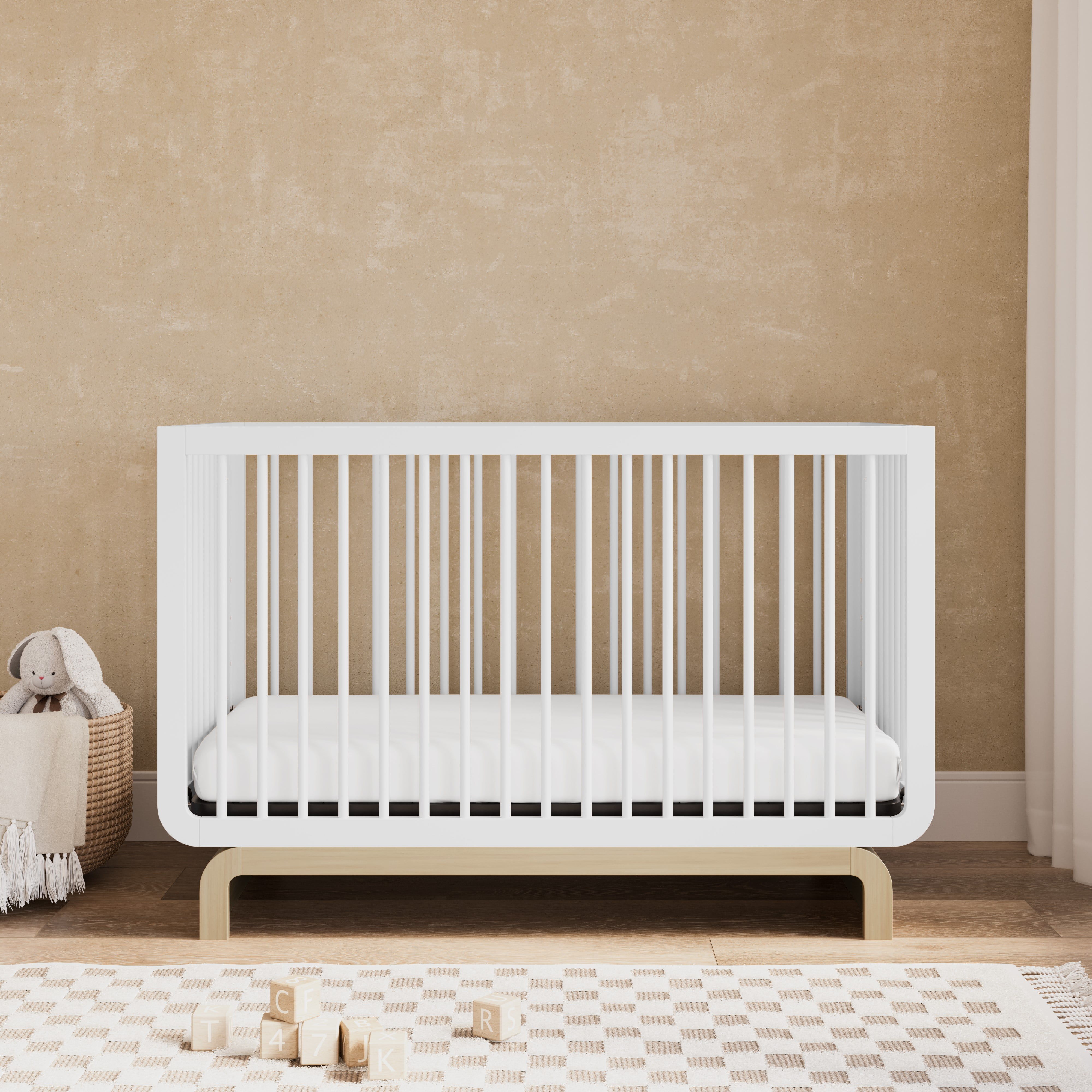 Storkcraft Santorini 5-in-1 Convertible Baby Crib, White with Driftwood - Image 23