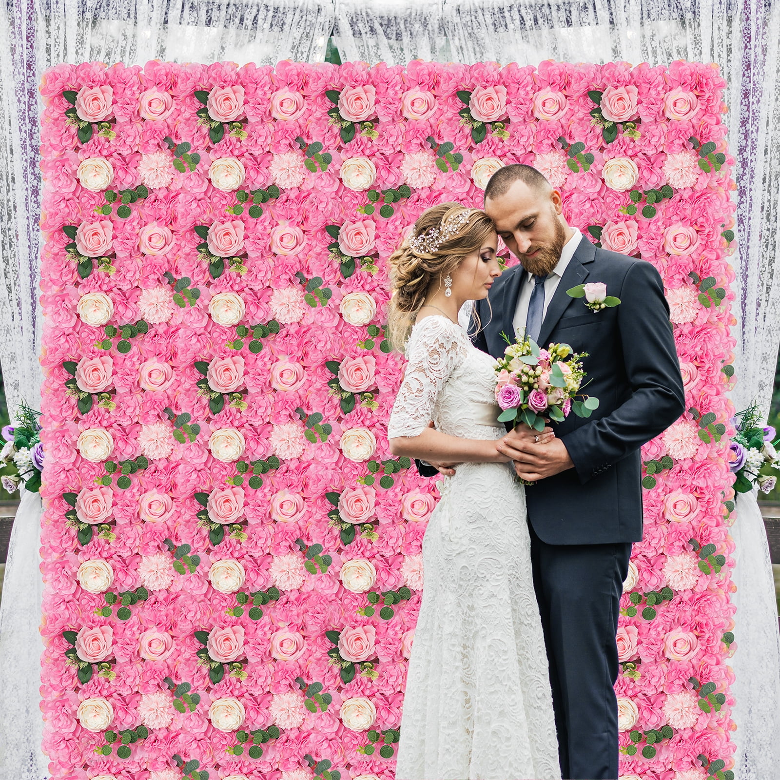 Flower Wall Panels Silk Floral Backdrop 12 Packs Pink Hydrangea Wedding Panel Fake Mat for Baby Shower Birthday Party Girl's Living Room Decoration - Image 3