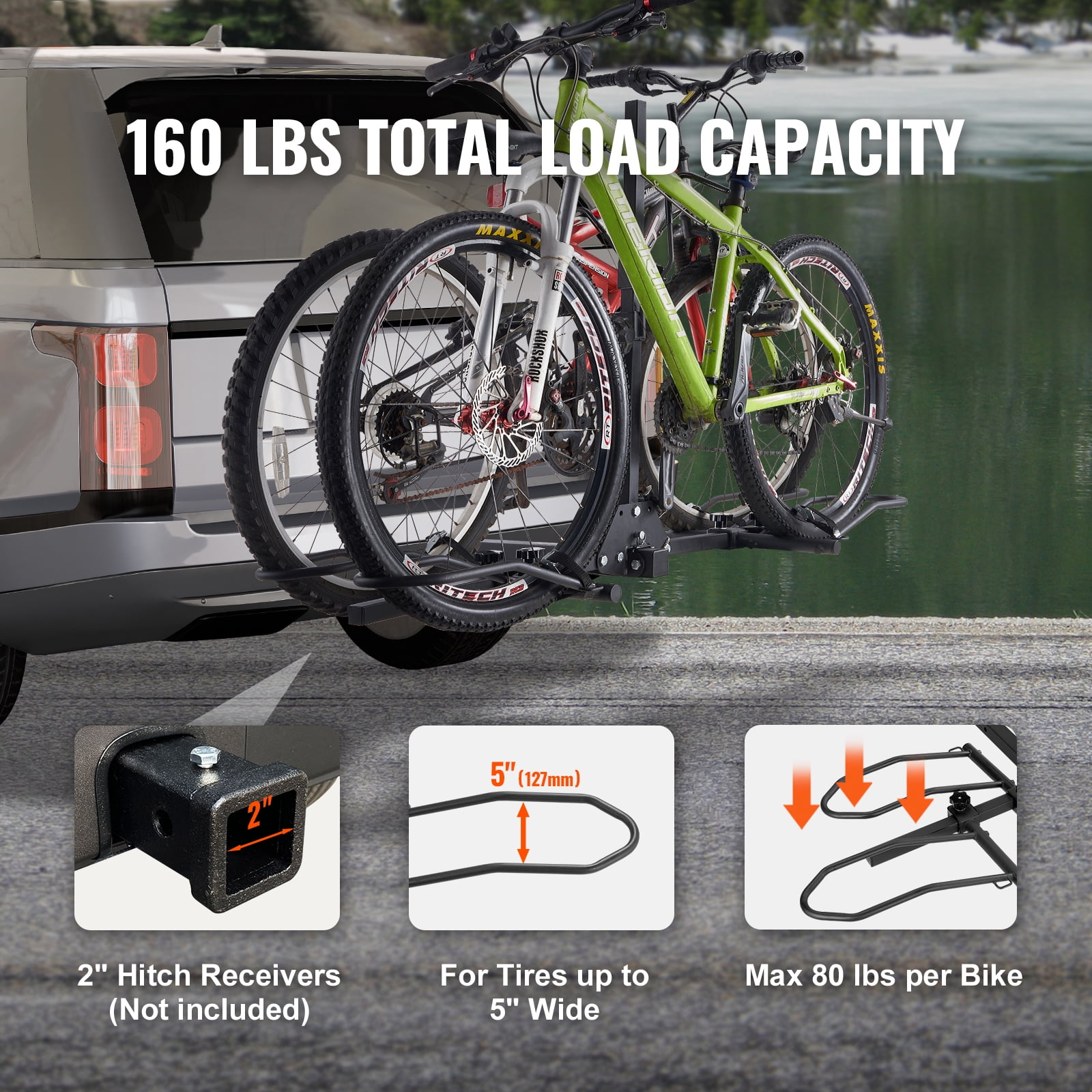 VEVOR 2-Bike Rack Hitch Mount 160lbs Folding Carrier Car Truck SUV 2" Receiver - Image 6