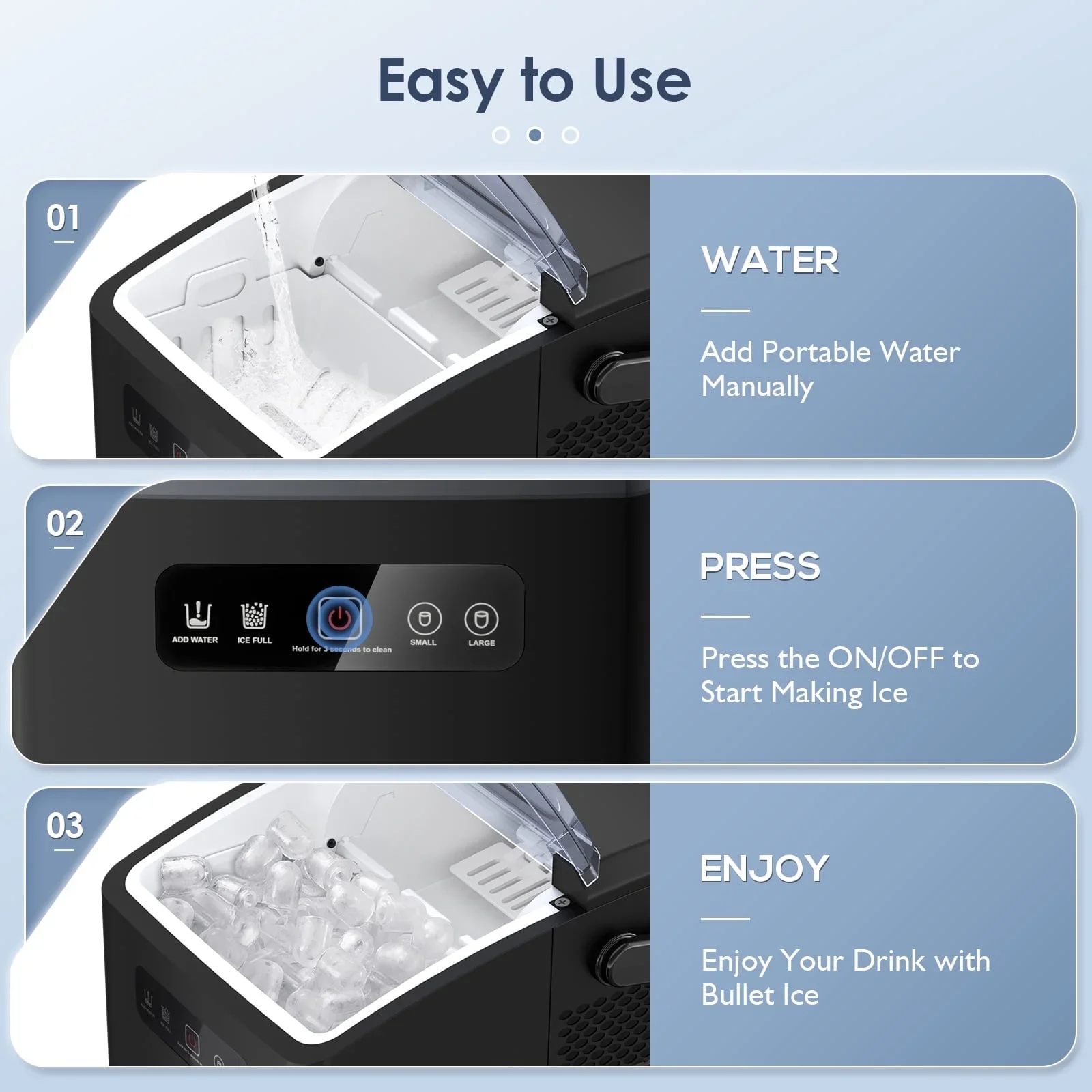 Auseo Countertop Portable Ice Maker, Self-Cleaning with Handle, Ice Scoop, 2 Sizes of Bullet Ice Cubes, for Home/Kitchen/Office-Black - Image 6