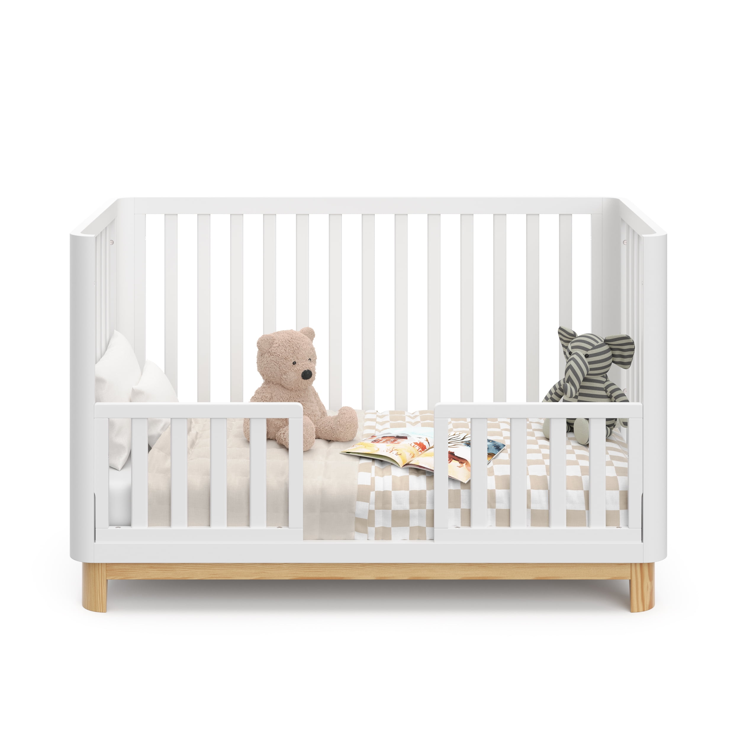 Storkcraft Santos 3-in-1 Convertible Baby Crib, White with Natural - Image 11