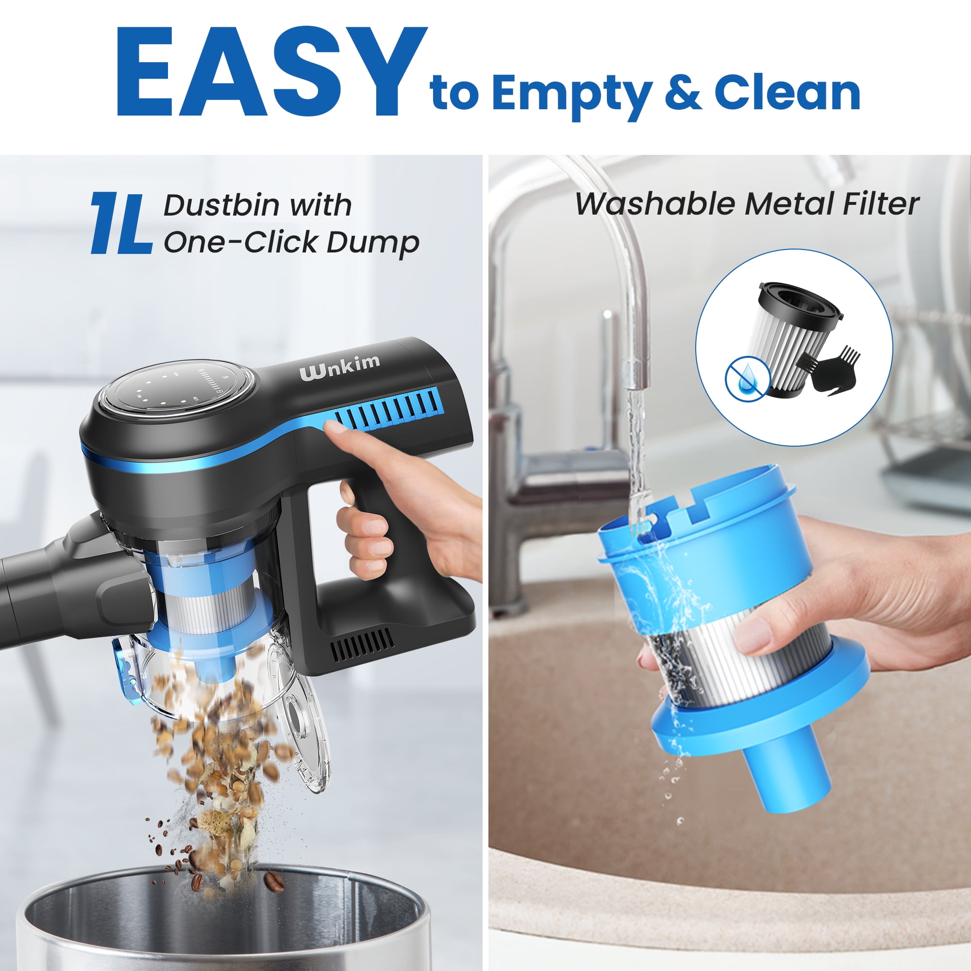 Wnkim Cordless Stick Vacuum Cleaner, 25Kpa, HEPA Wet/Dry Vacuum Cleaner for Hardwood Pet Hair Carpet - Image 9