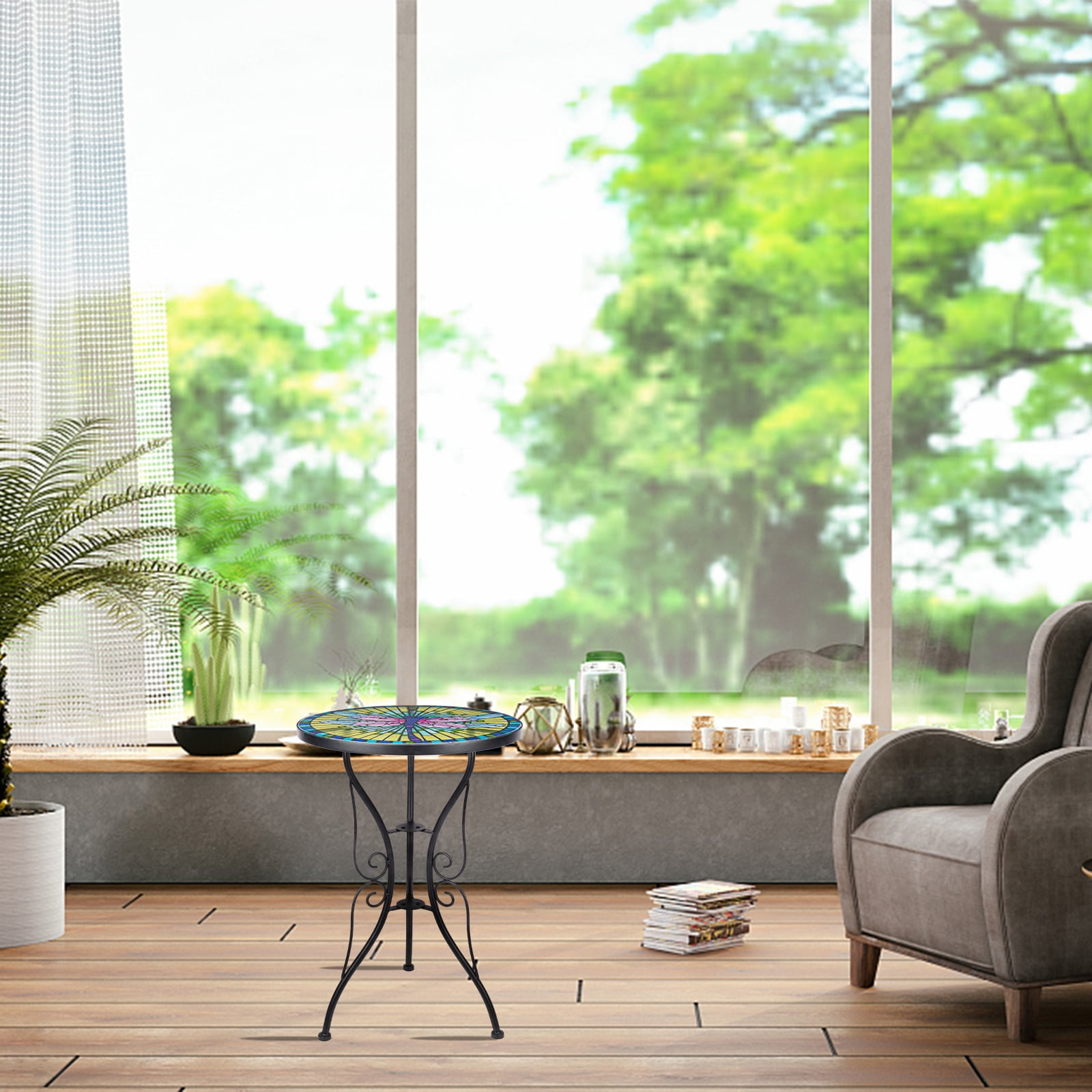 WONDER GARDEN 21"H Glass Plant Stand Outdoor Side Table for Porch Patio Garden Dragonfly - Image 6