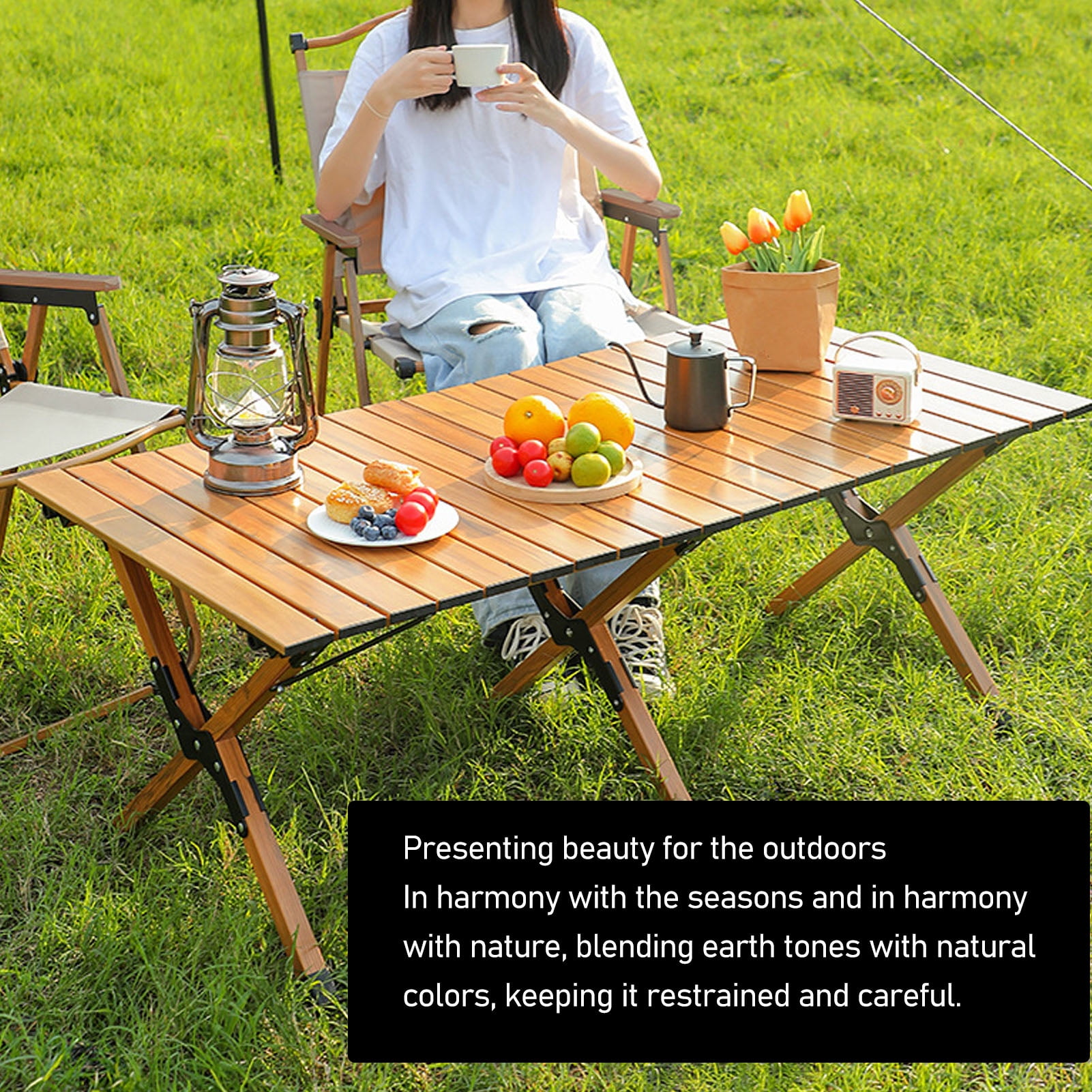 Folding Roll-Top Camping Table 47.2x23.6x17.7in Indoor Outdoor Portable Picnics Table Picnic Beach - Image 8