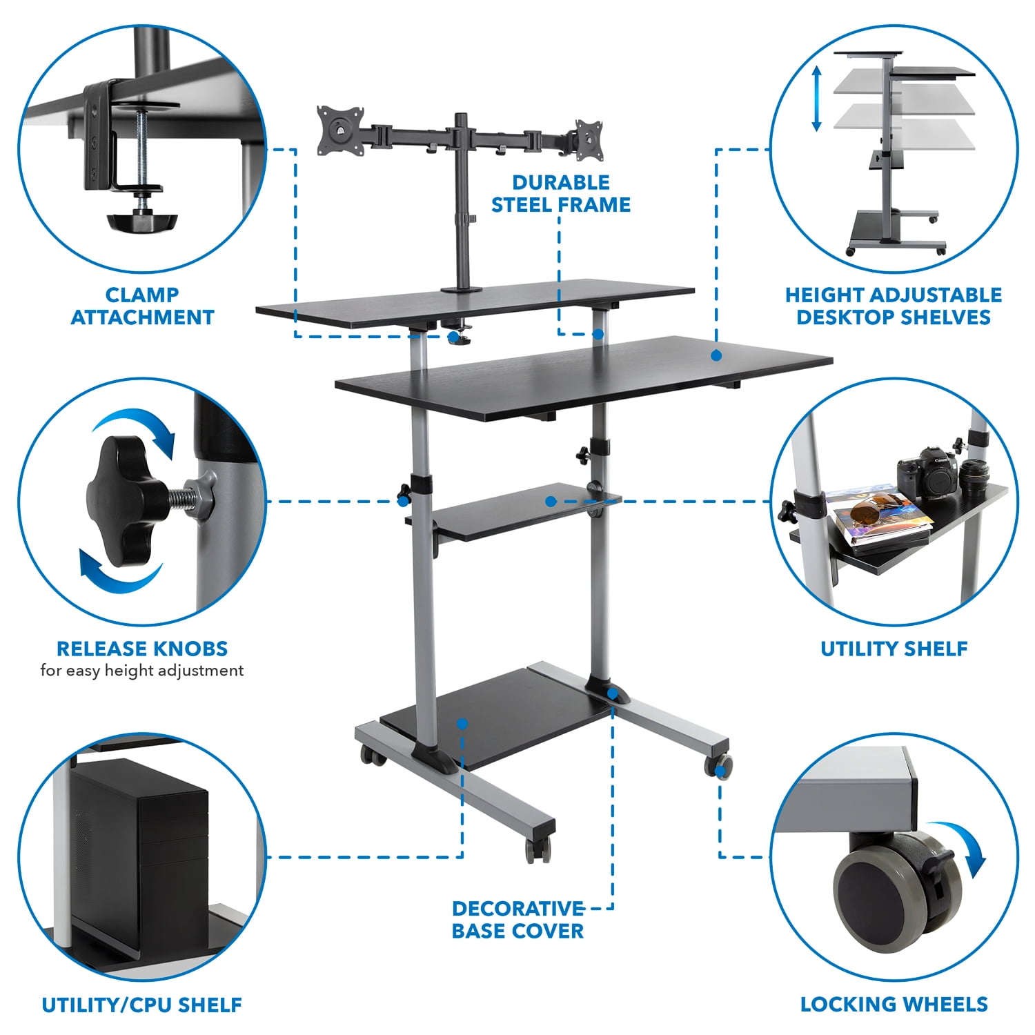 Mount-It! Standing Desk with Dual Monitor Mount | 40 inch Wide Height Adjustable, comes in 2 colors - Image 5