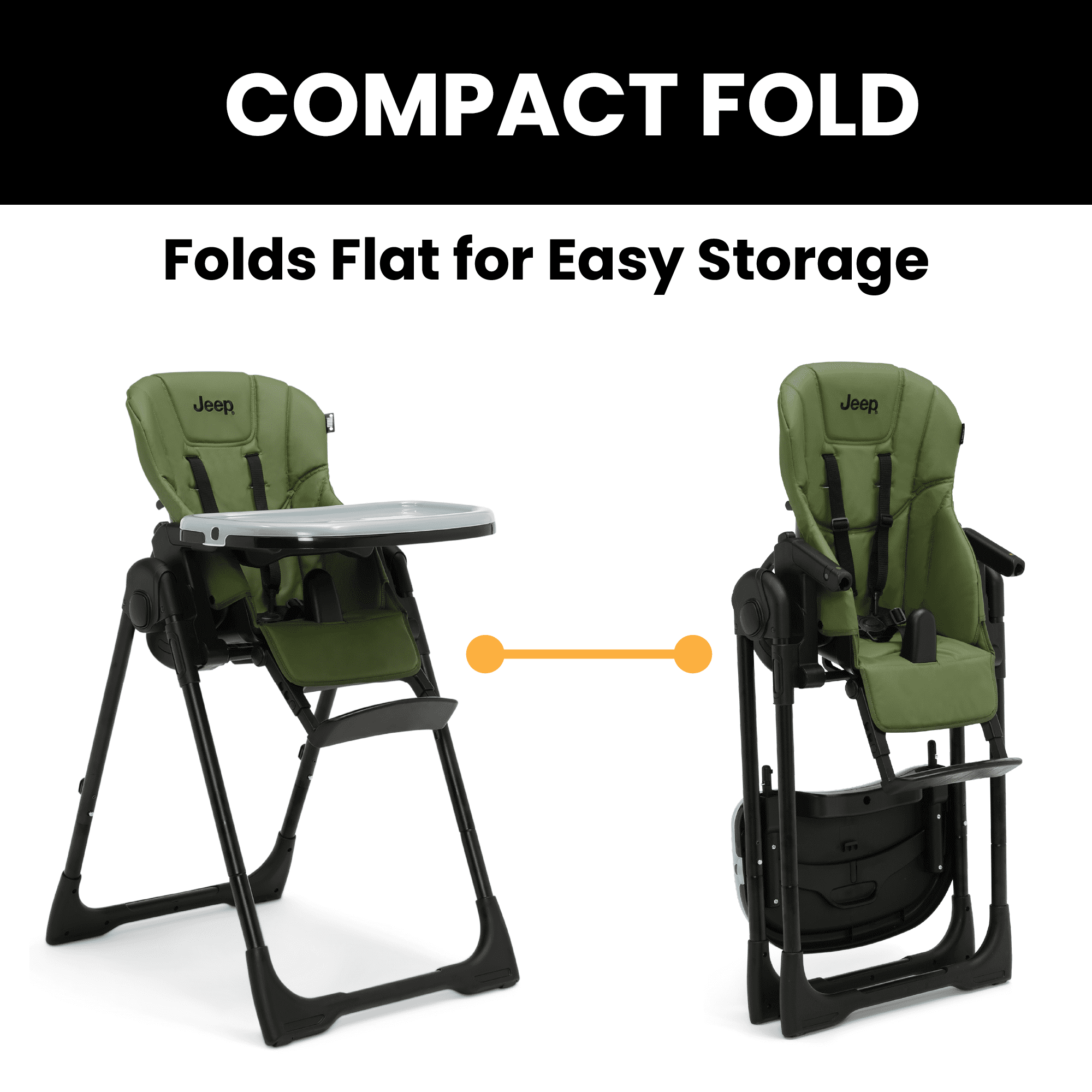 Jeep by Delta Children Classic Convertible 2-in-1 High Chair for Babies and Toddlers with Adjustable Height, Recline & Footrest - Dishwasher Safe Meal Tray, Olive Green - Image 6