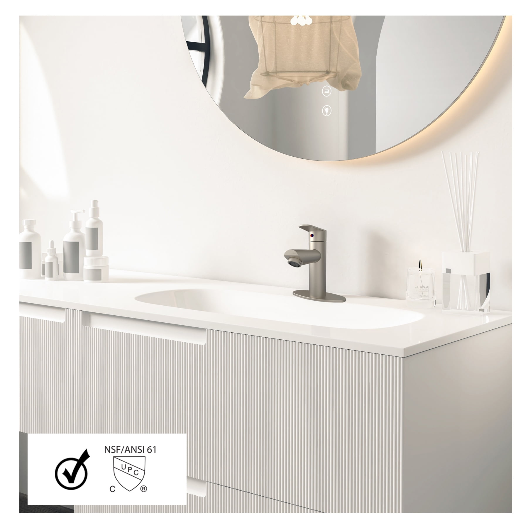 WMF-4316SS-1S - Stainless Steel 4" Single Handle Lavatory Faucet, Bathroom Sink Faucet with Pop Up and Deck Plate - Image 5