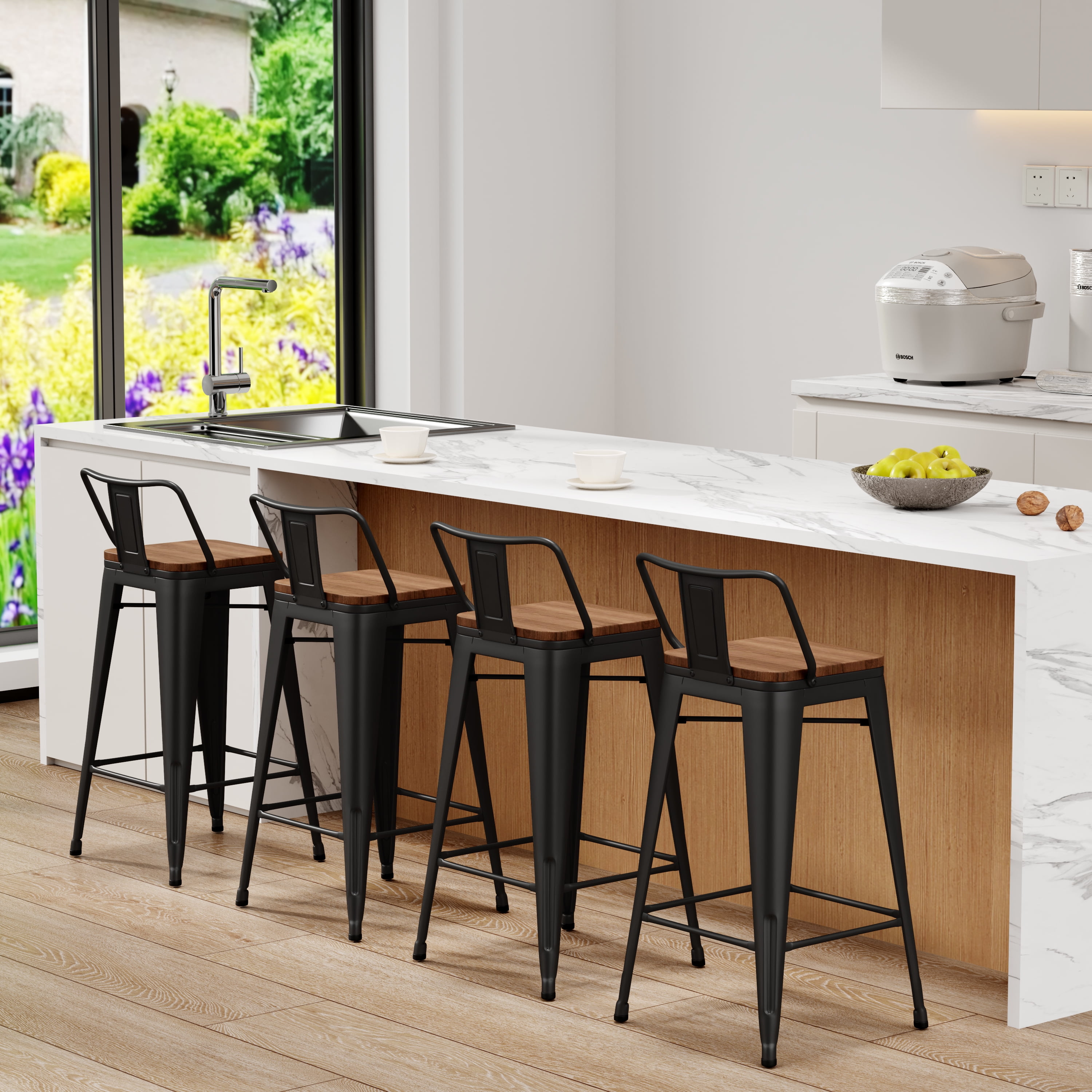 Apeaka 26 inch Bar Stools with back set of 4 Counter Height Stools with Wood Seat Metal Bar Stools - Image 4