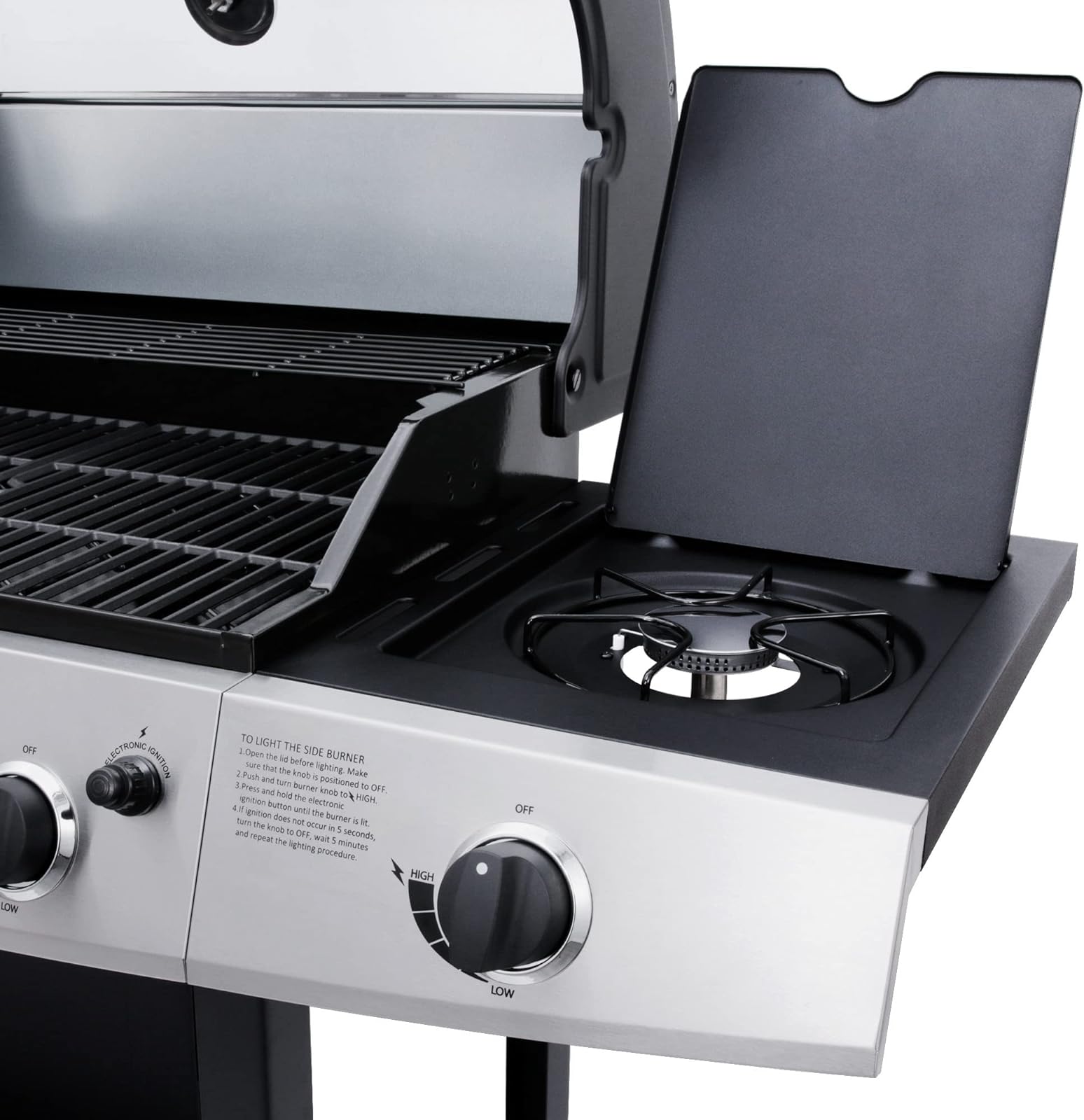 VANSTON 4-Burner Propane Gas Grill with Side Burner, Stainless Steel 60,000 BTU Cart Style Outdoor BBQ Grill, Black - Image 5