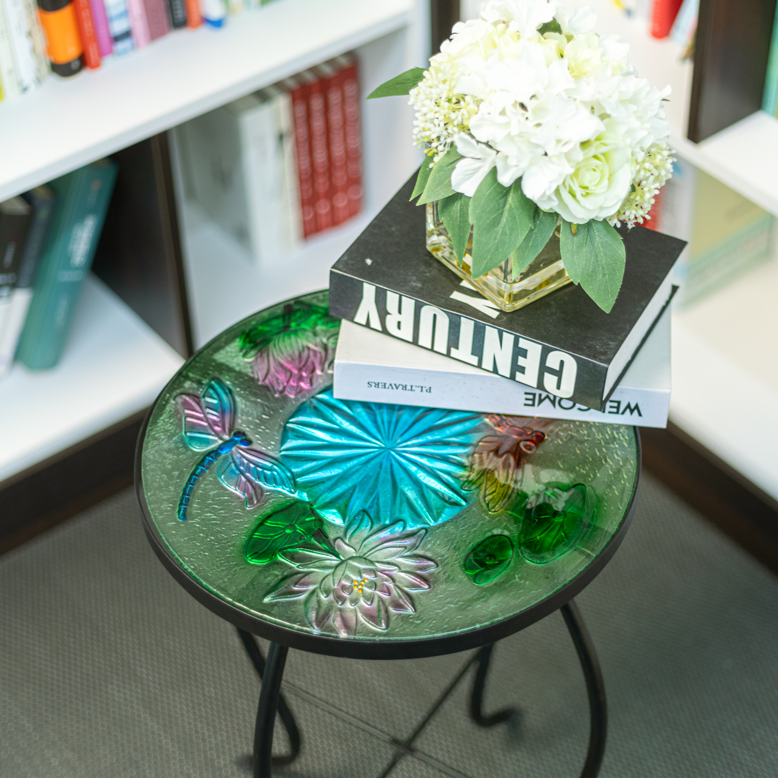 Wonder Garden Outdoor Side Table for Garden, Indoor Small Accent Coffee Table Plant Stand Round Glass Table for Balcony, Lawn, Patio, Dragonfly - Image 3