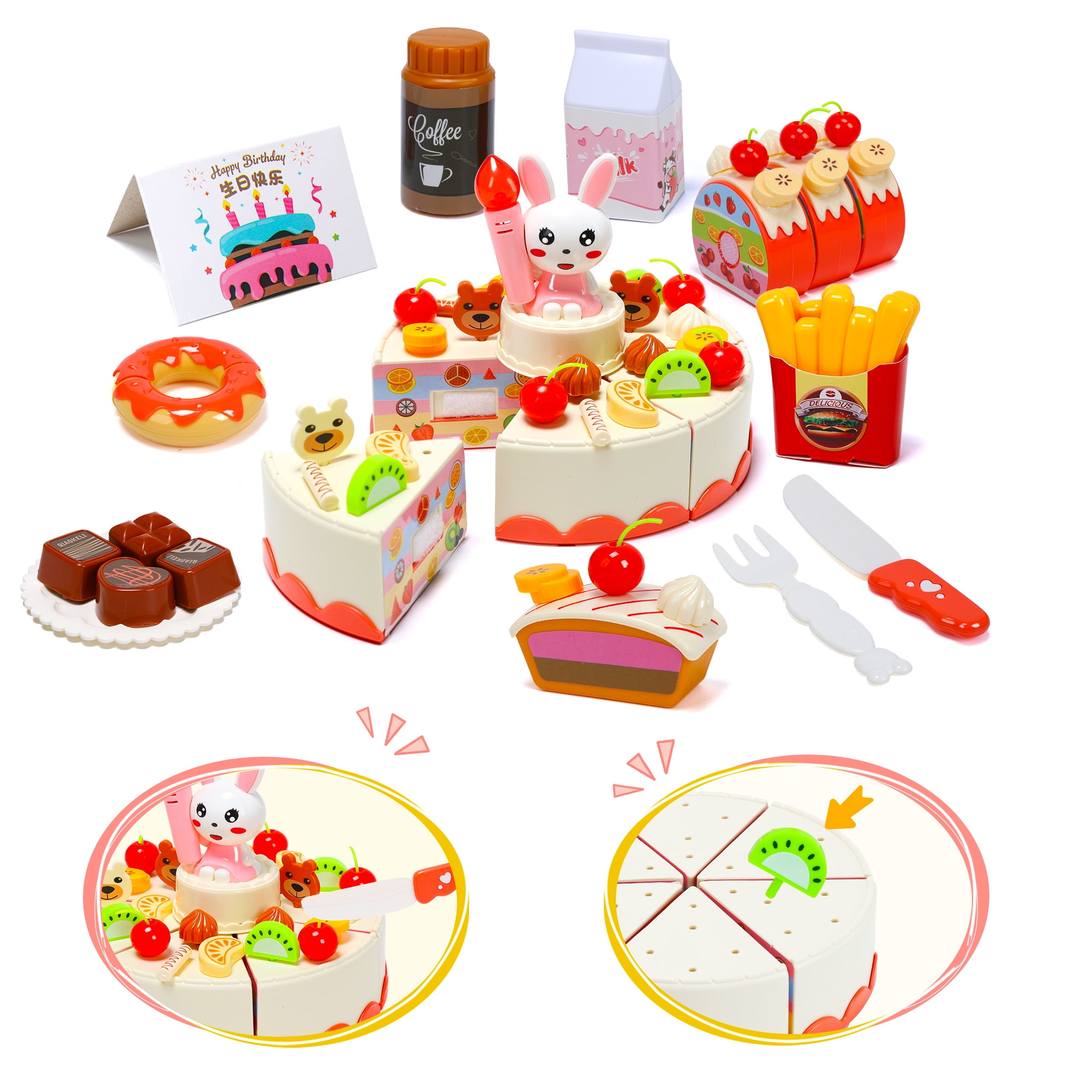 Birthday Cake Toy Play Food Set 85 Pieces Plastic Kitchen Cutting Toy Pretend Play Mundo Toys - Image 6