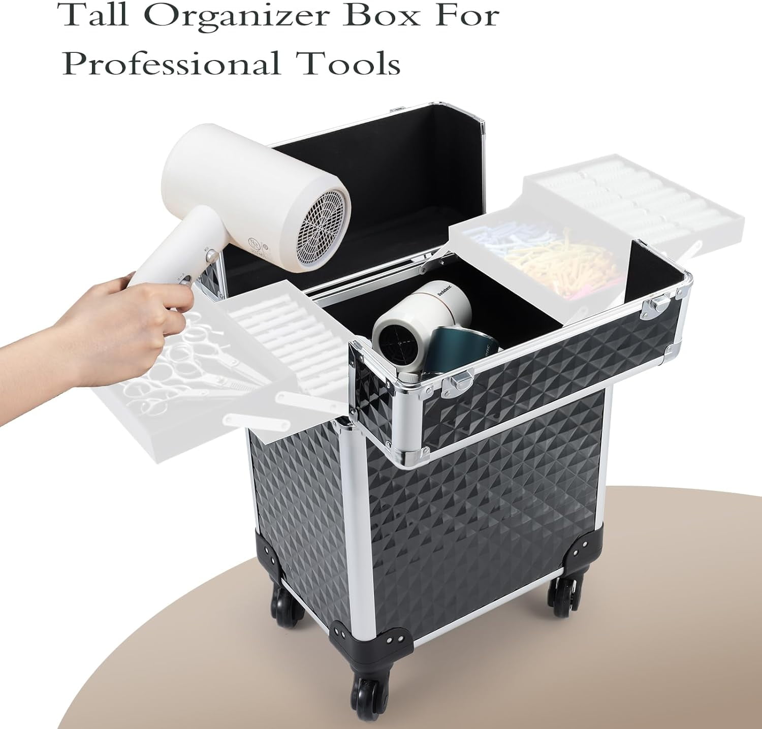 Joligrace Rolling Makeup Case Large Makeup Box Organizer Cosmetic Trolley - Image 4