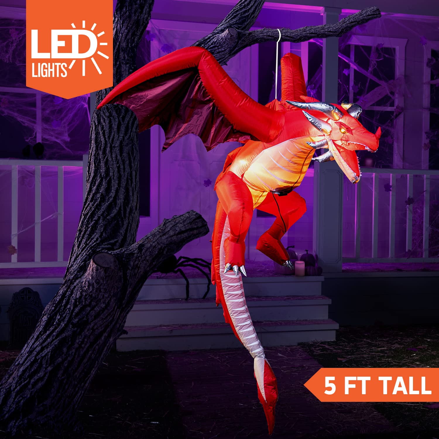 Joiedomi 5 FT Tall Halloween Inflatable Hanging Flying Dragon Inflatable Yard Decoration with Build-in LEDs Blow Up Inflatables for Halloween Party Indoor, Outdoor, Yard, Garden, Lawn Decorations - Image 3