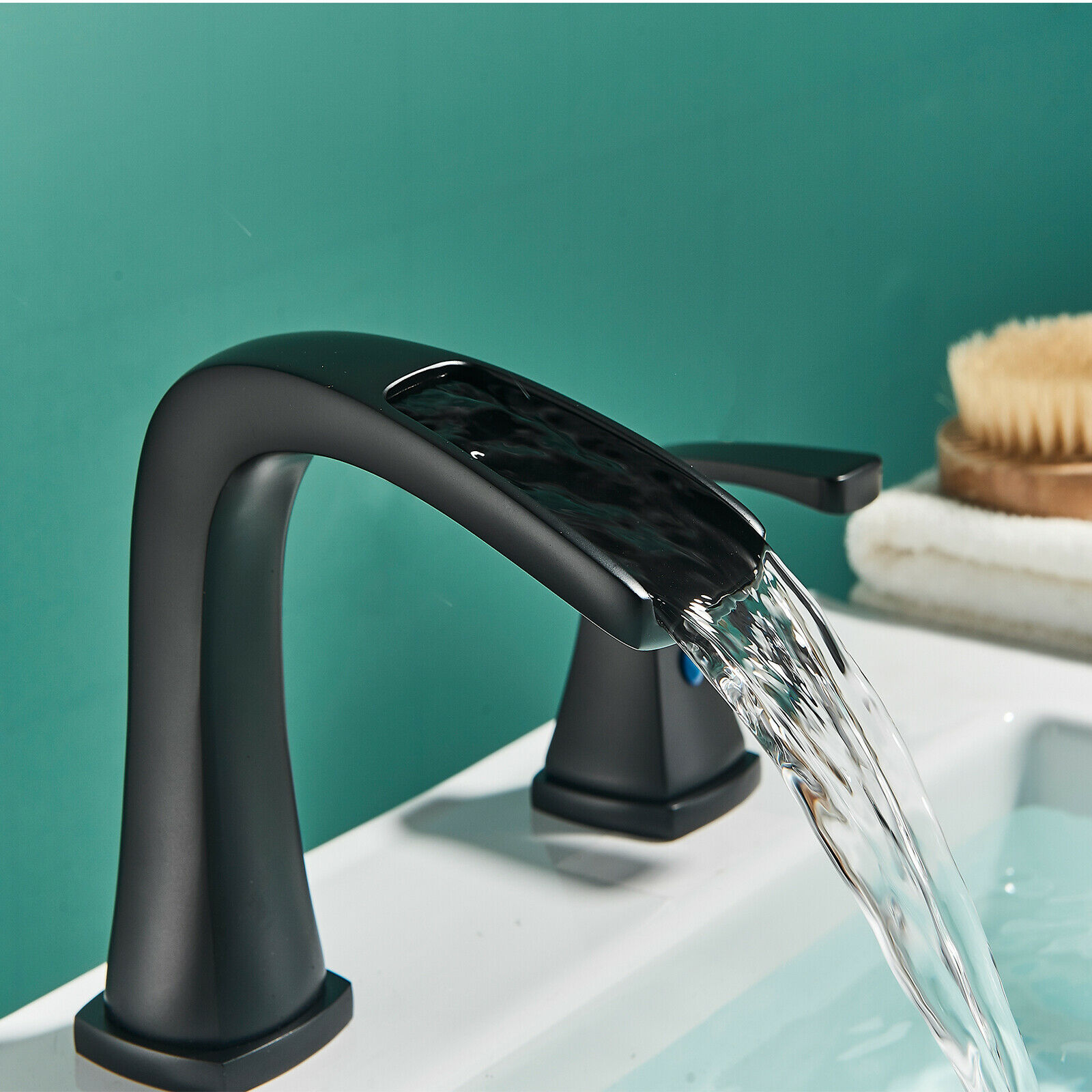 Zovajonia Matte Black 8 "Widespread Bathroom Faucet Basin 3 Hole Waterfall Vanity Sink Mixer Tap - Image 7