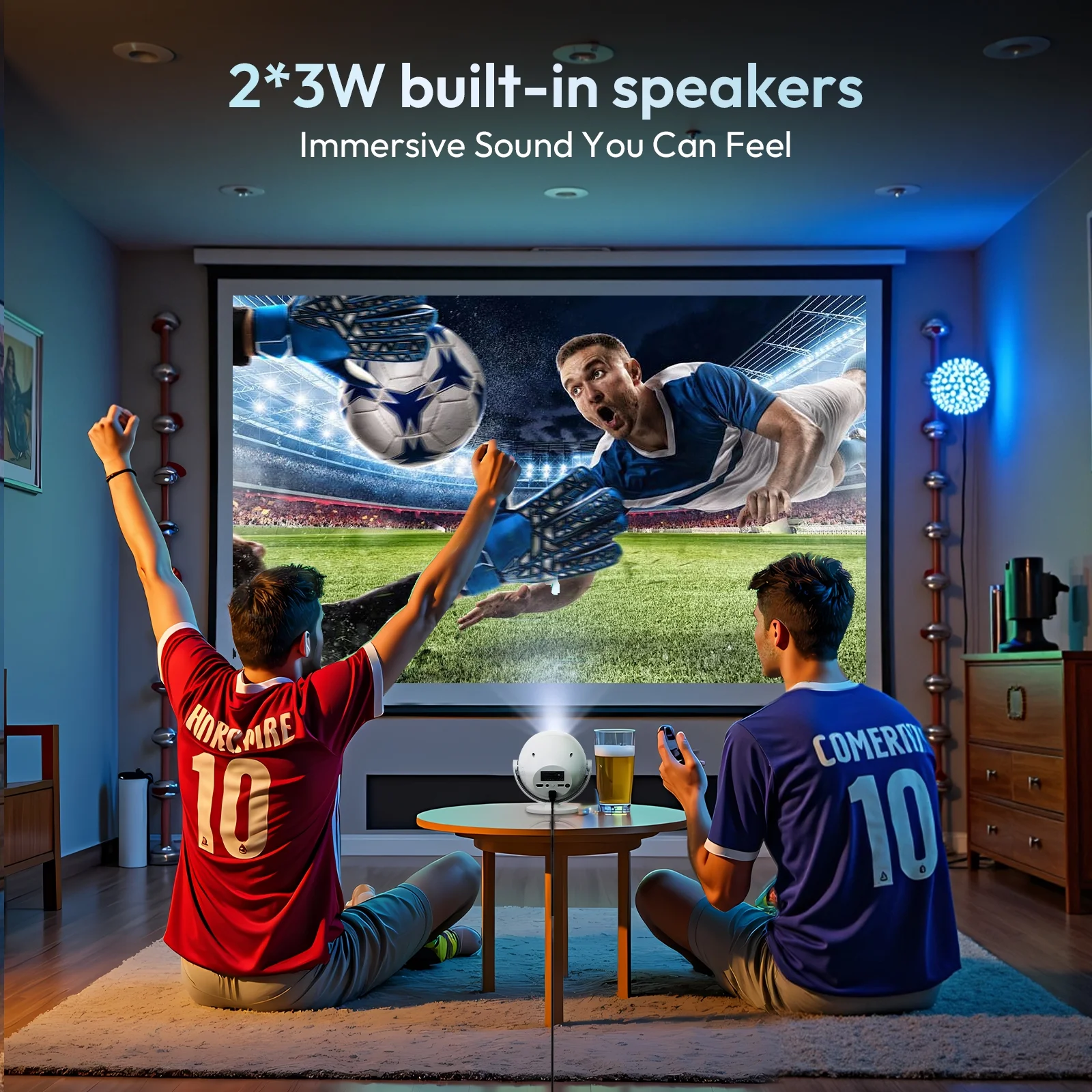 XGODY A2 Wifi & Bluetooth 1080P Mini Projector,40-120" Screen,Dual 3W Speakers,Set with Accessories, White, 1 Set - Image 5