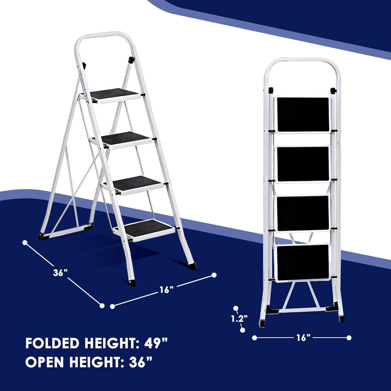 4 Step Ladder, Upgo Folding Step Stool with Extra Wide Anti-Slip Pedal, 330lbs Lightweight Portable Sturdy Steel Ladders with Handgrip for Household Kitchen Office Outdoor - Image 5