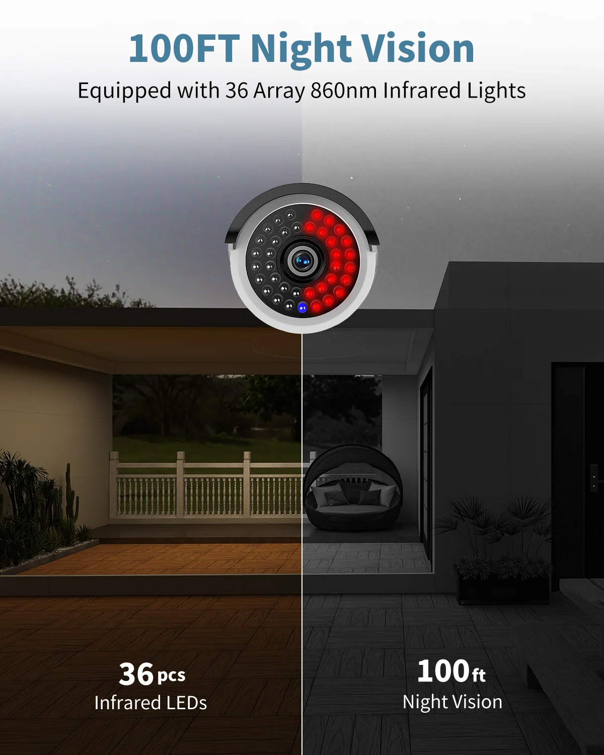 《36 Infrared LED 100ft Super Night Vision》OHWOAI 5.0MP Outdoor POE Wired Security Camera System with NVR. - Image 8