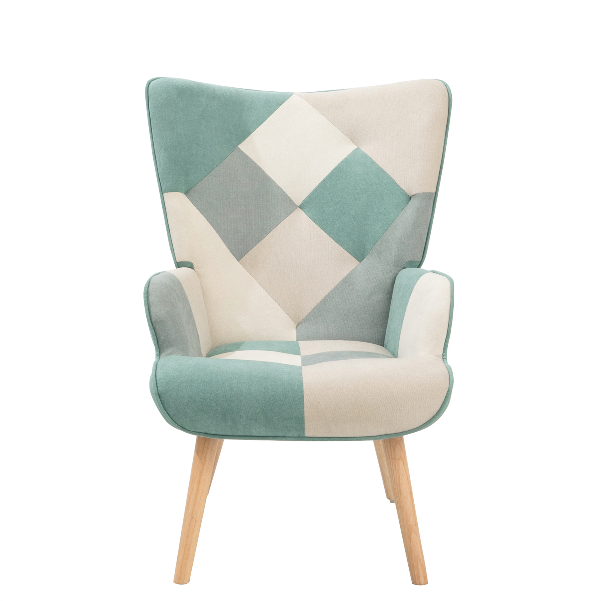 Aukfa Accent Chair with Ottoman, Modern Wing Back Chair for Living Room, Bedroom, Wooden Legs, Blue - Image 3
