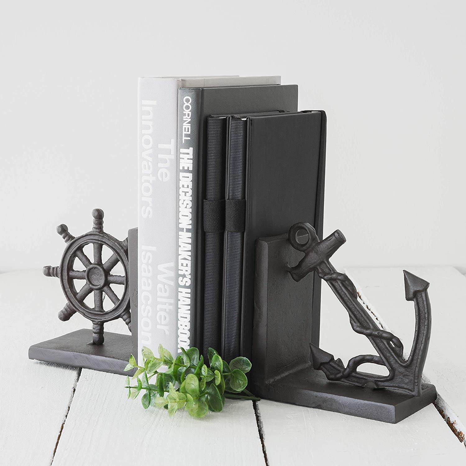 Danya B. ZI08303 Nautical/Coastal Home Decor - 2-Piece Metal Bookend Set with Anchor and Captain's Wheel - Image 6