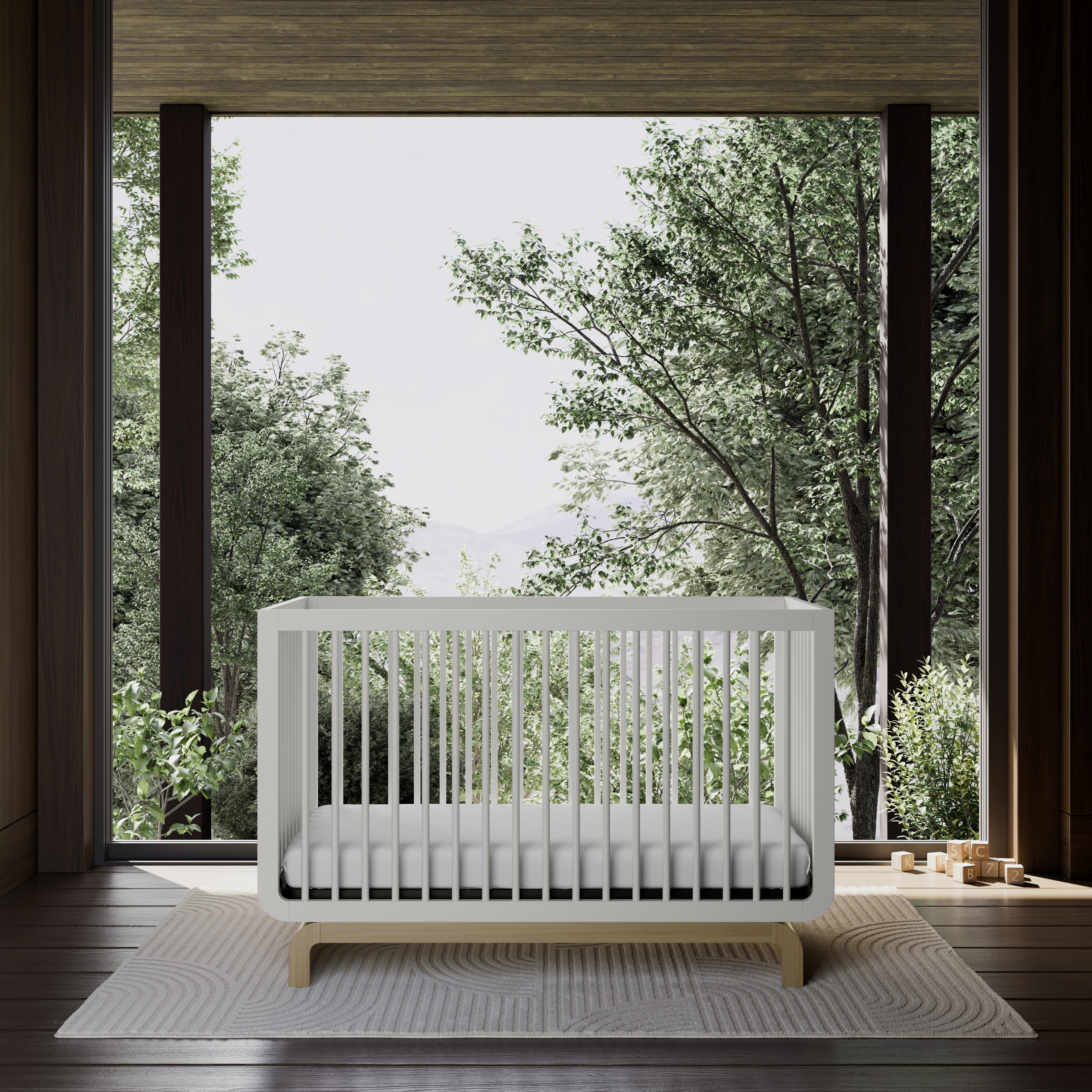 Storkcraft Santorini 5-in-1 Convertible Baby Crib, White with Driftwood - Image 9