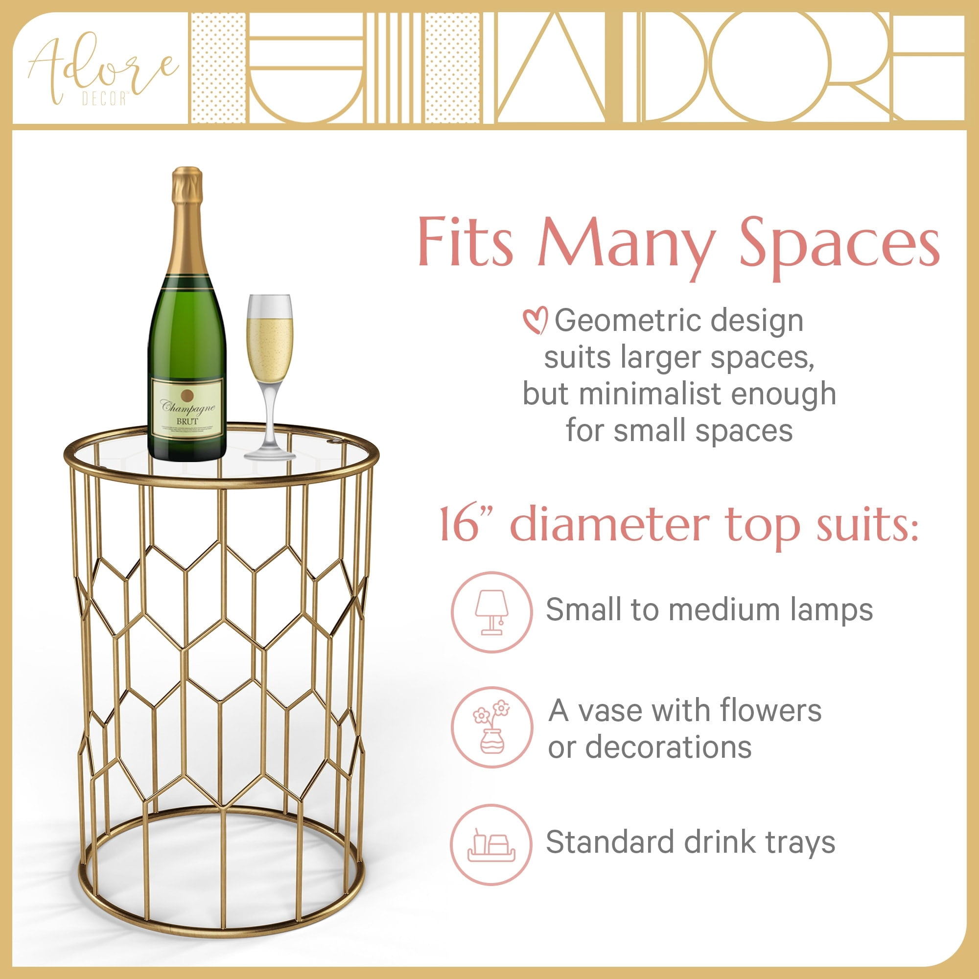 Adore Decor Harper Side Table Gold - Image 3