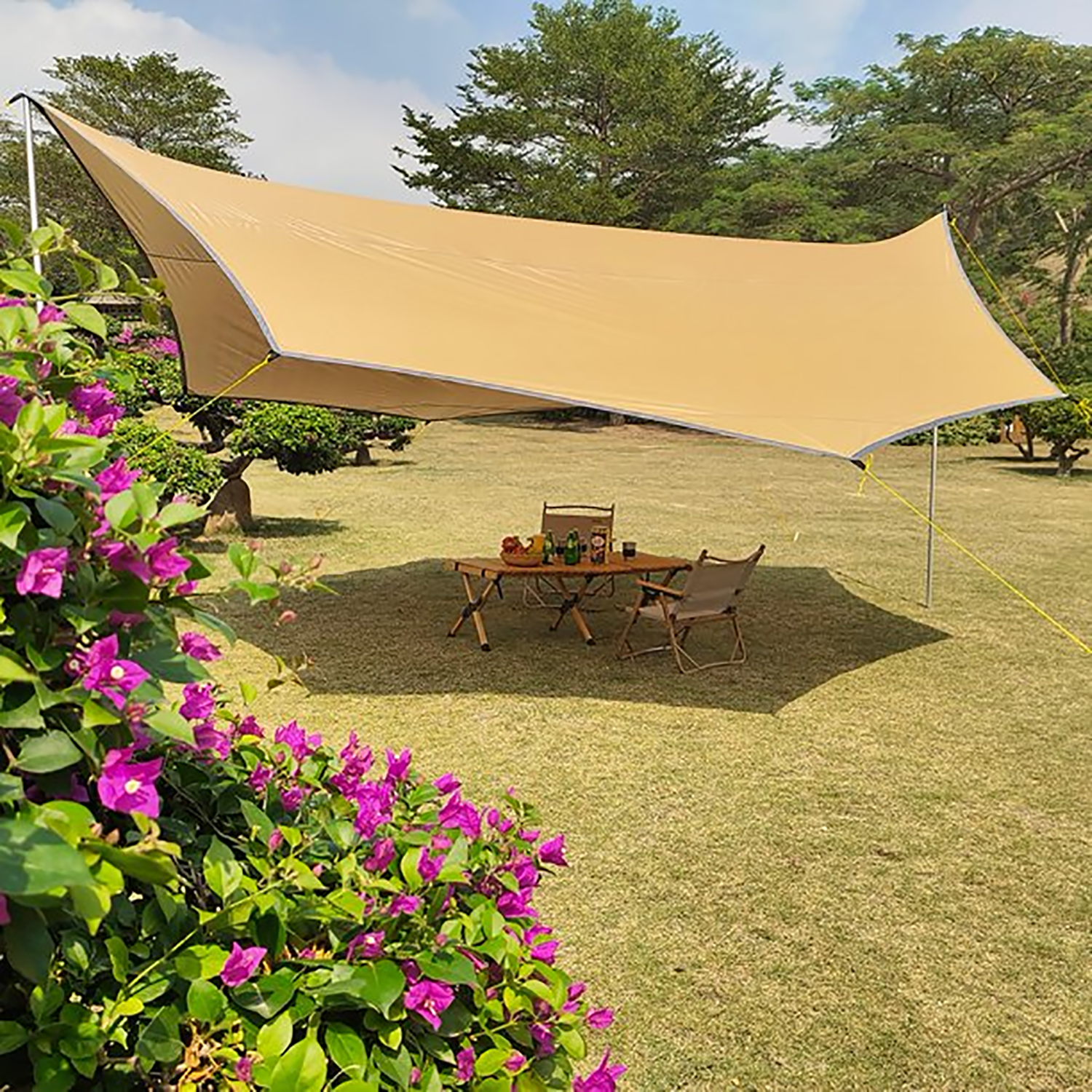 16x16ft Large Camping Tarp Waterproof Shade Awning Tent Sunshade Khaki Camping Sun Shelters (Without Pole) - Image 4