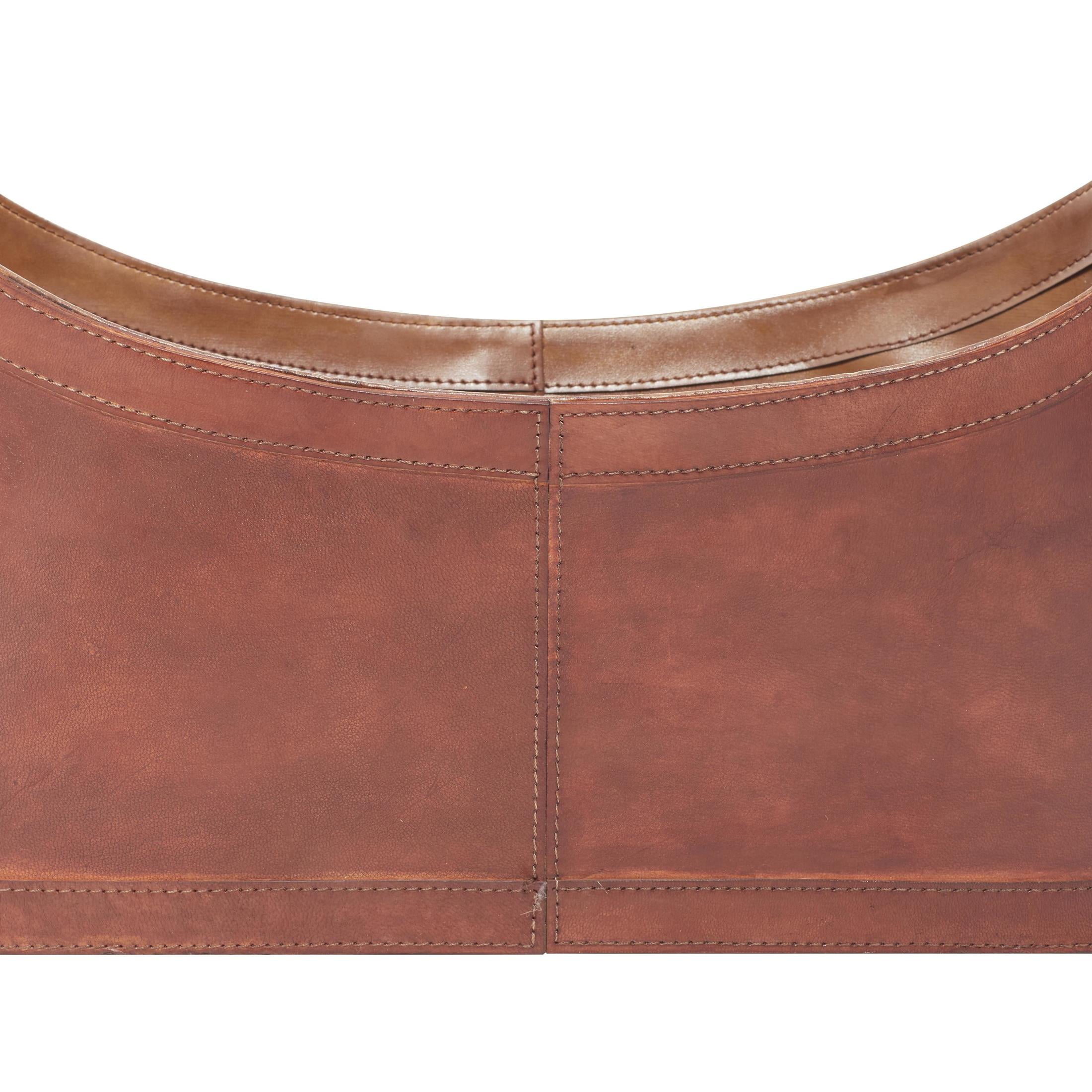 DecMode 12" Brown Leather Handmade Curved Box Style Single Slot Magazine Holder with Buckle Handles - Image 12
