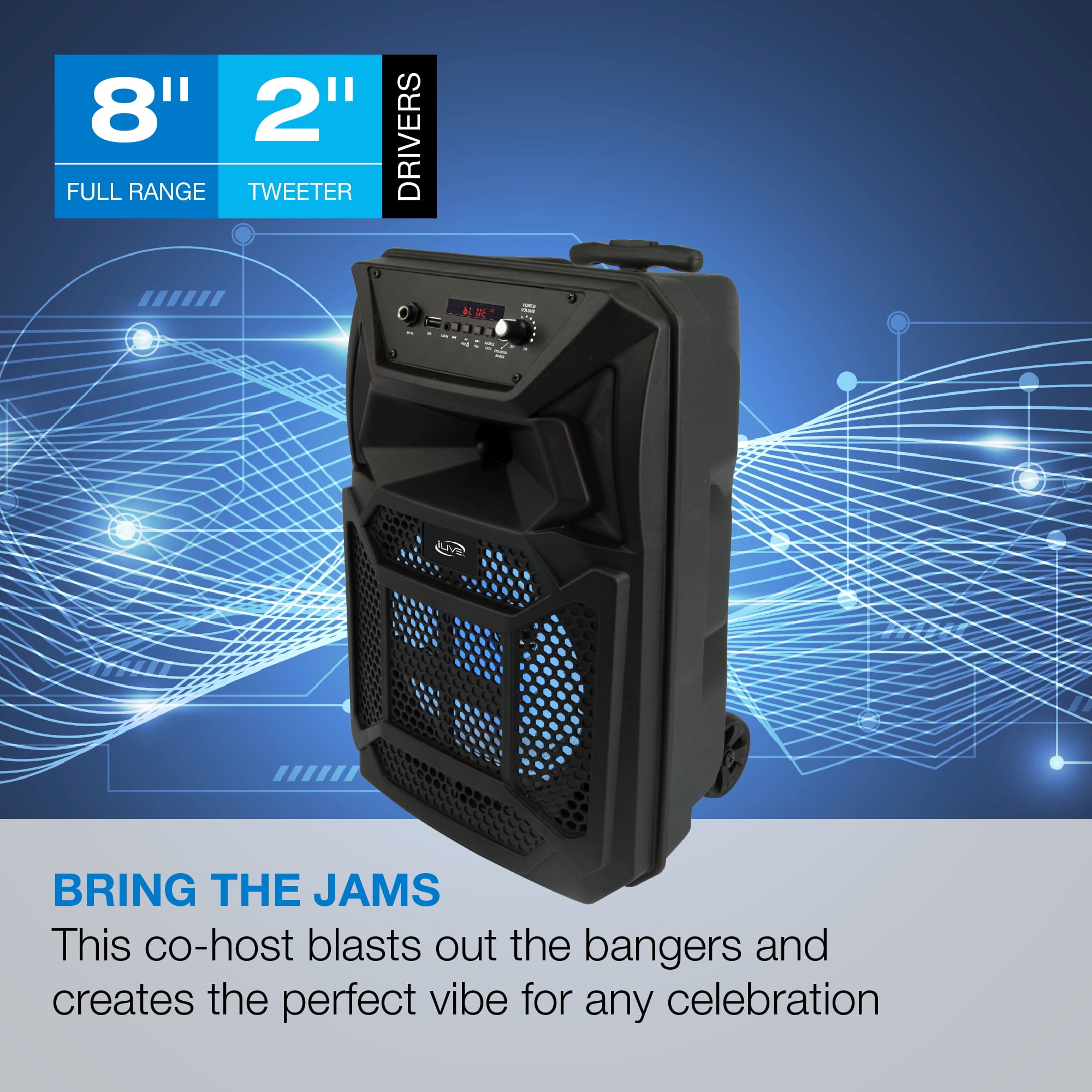 iLive v5.0 Bluetooth Wireless Tailgate Party Speaker, ISB352B, Black - Image 4