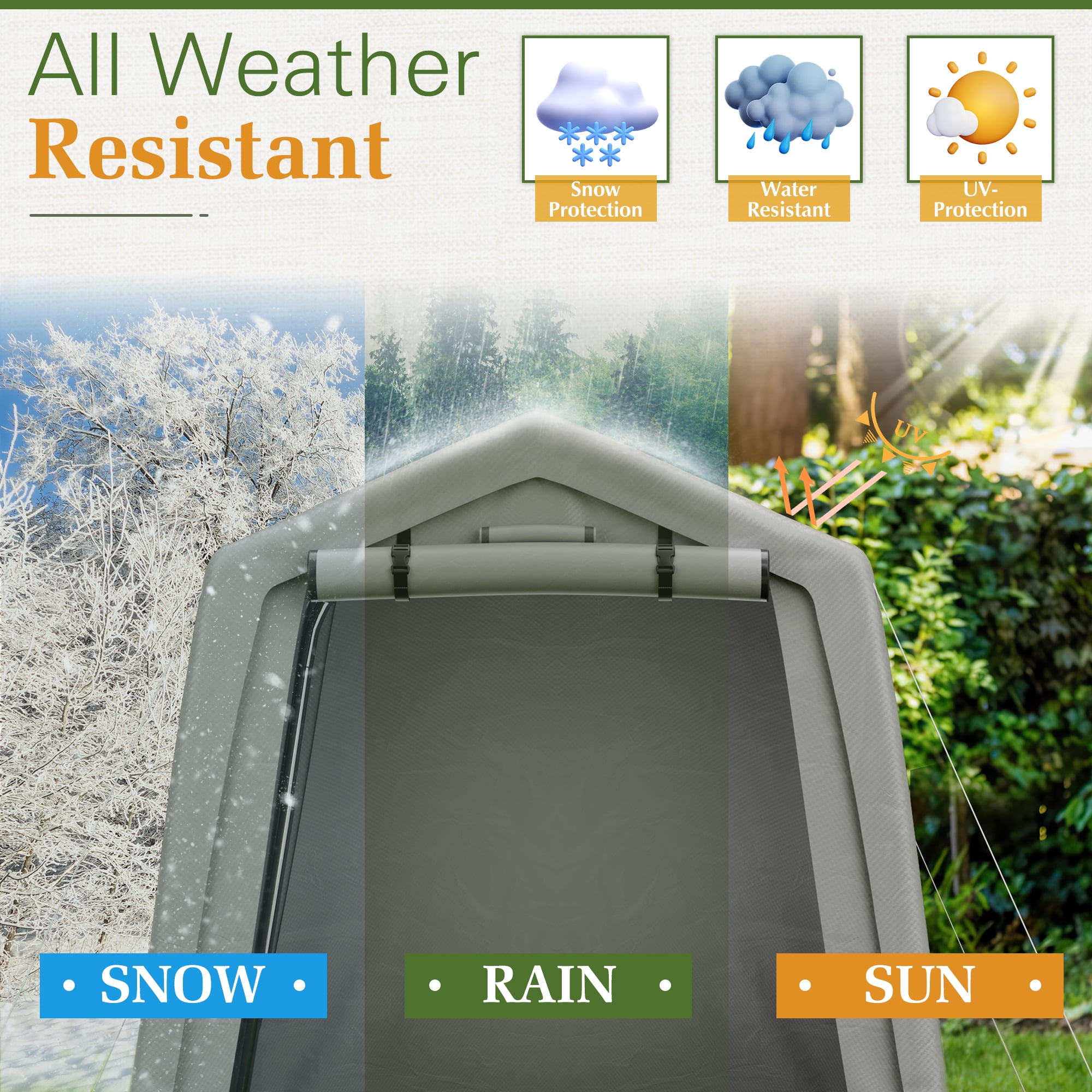 Vineego Outdoor Storage Shed 6 x 6 ft Canopy Portable Shelter Heavy Duty Carport with Roll-up Zipper Door for Bike, Motorcycle, Garden Storage, Gray - Image 3