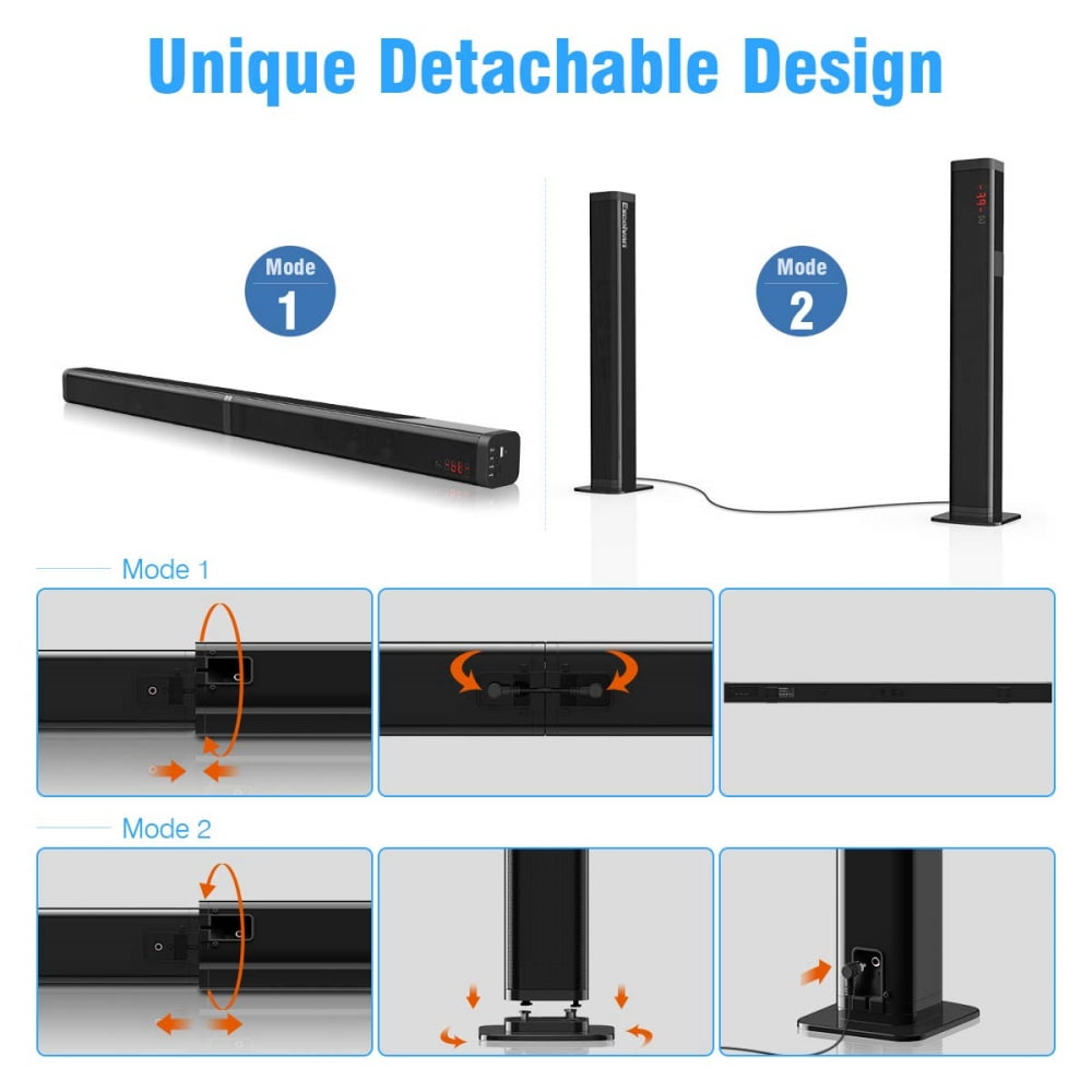 Tyethy Sound Bar for TV 40W Bluetooth 5.0 Wireless Split Soundbar with Surround Sound System for Home Theater TV Audio Speaker - Image 7